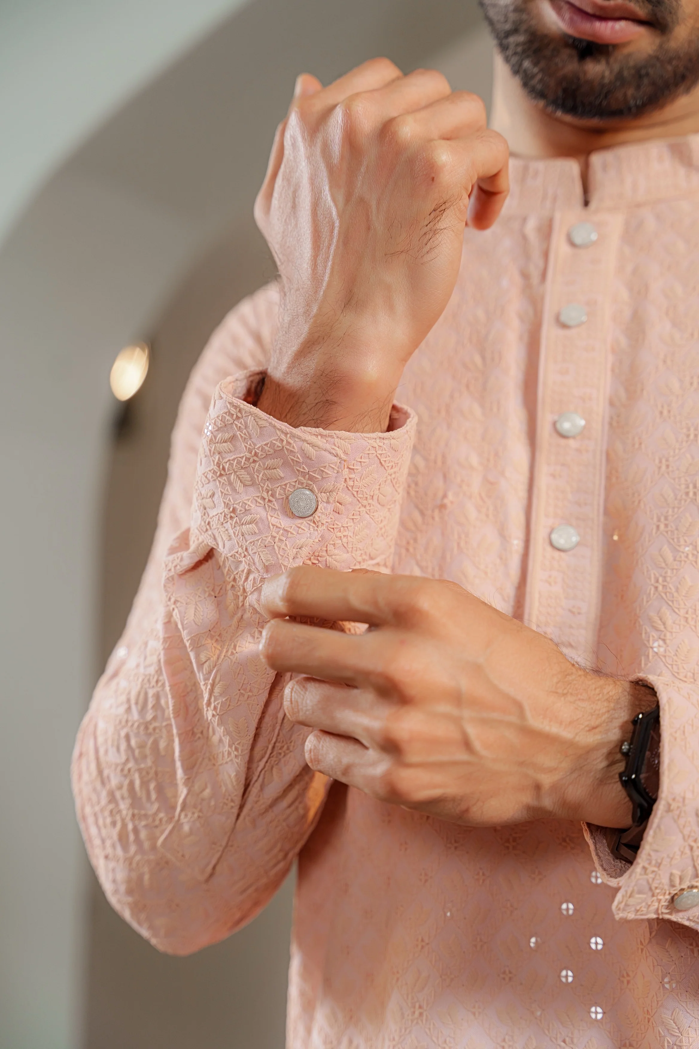 Ayaaz Embroidered Panjabi – Peach - Image 3