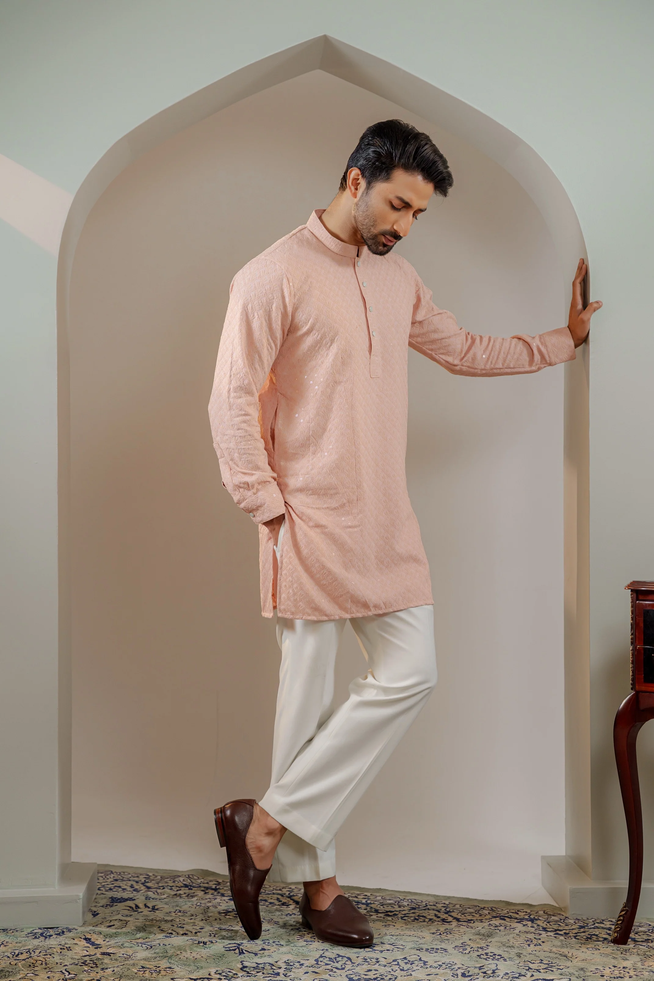 Ayaaz Embroidered Panjabi – Peach - Image 5