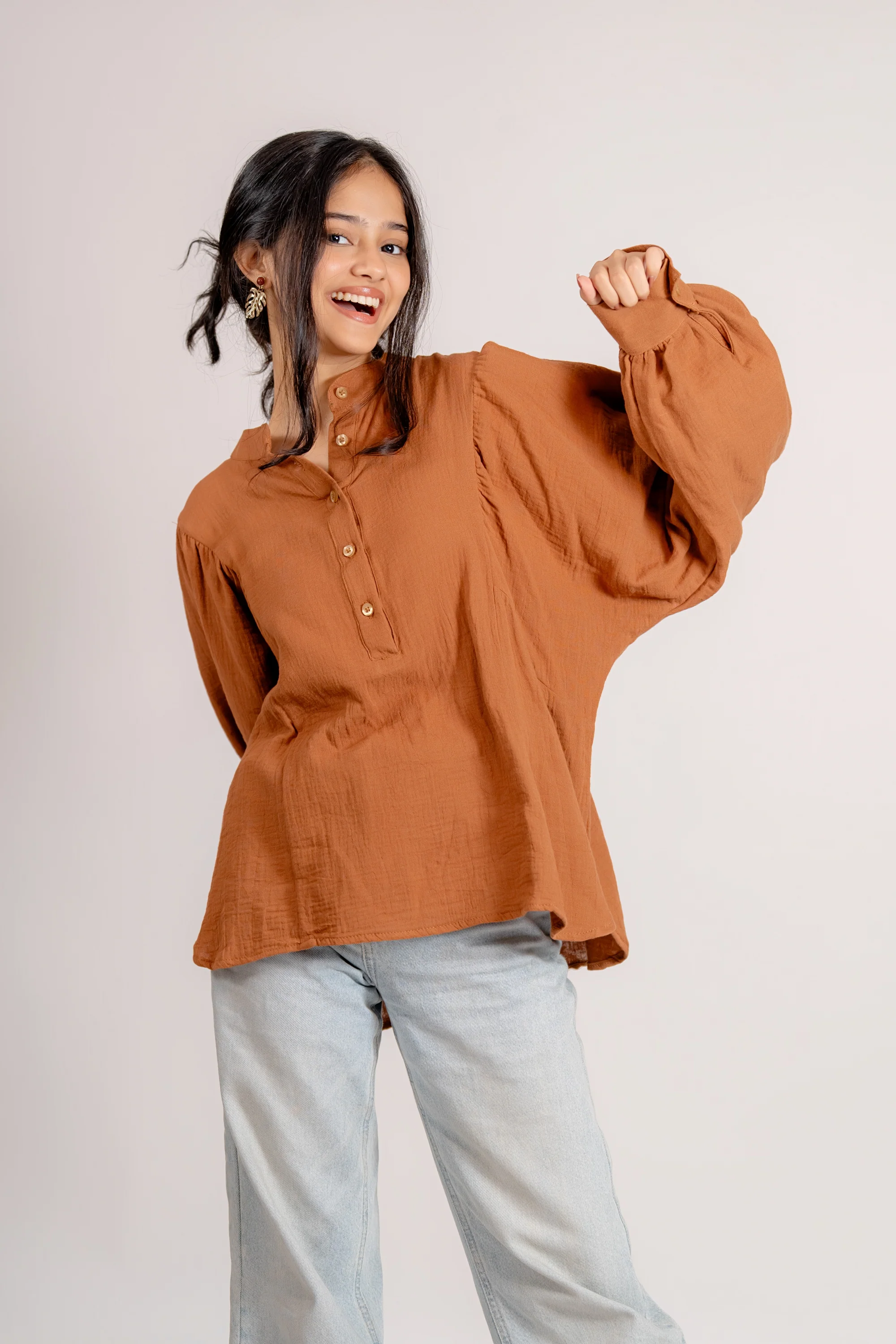Balloon Sleeve Top in Cinnamon - Image 3