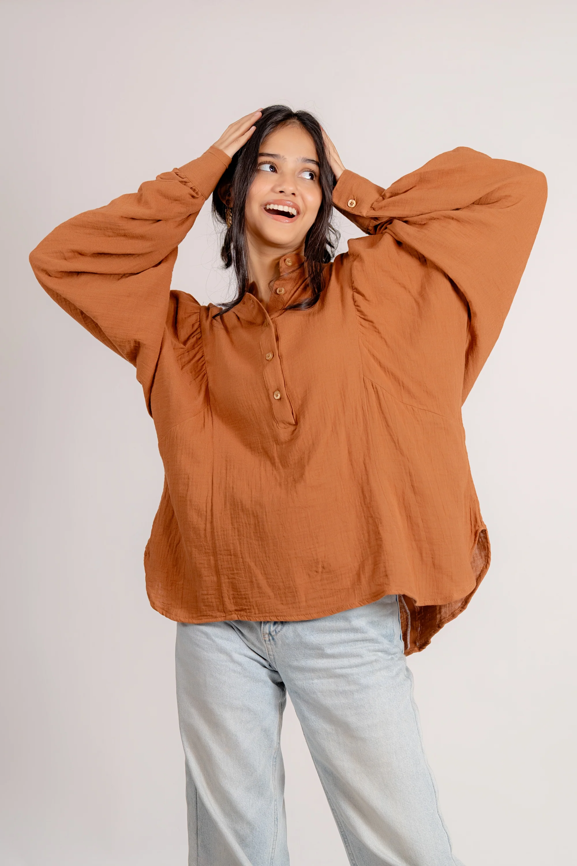 Balloon Sleeve Top in Cinnamon - Image 4