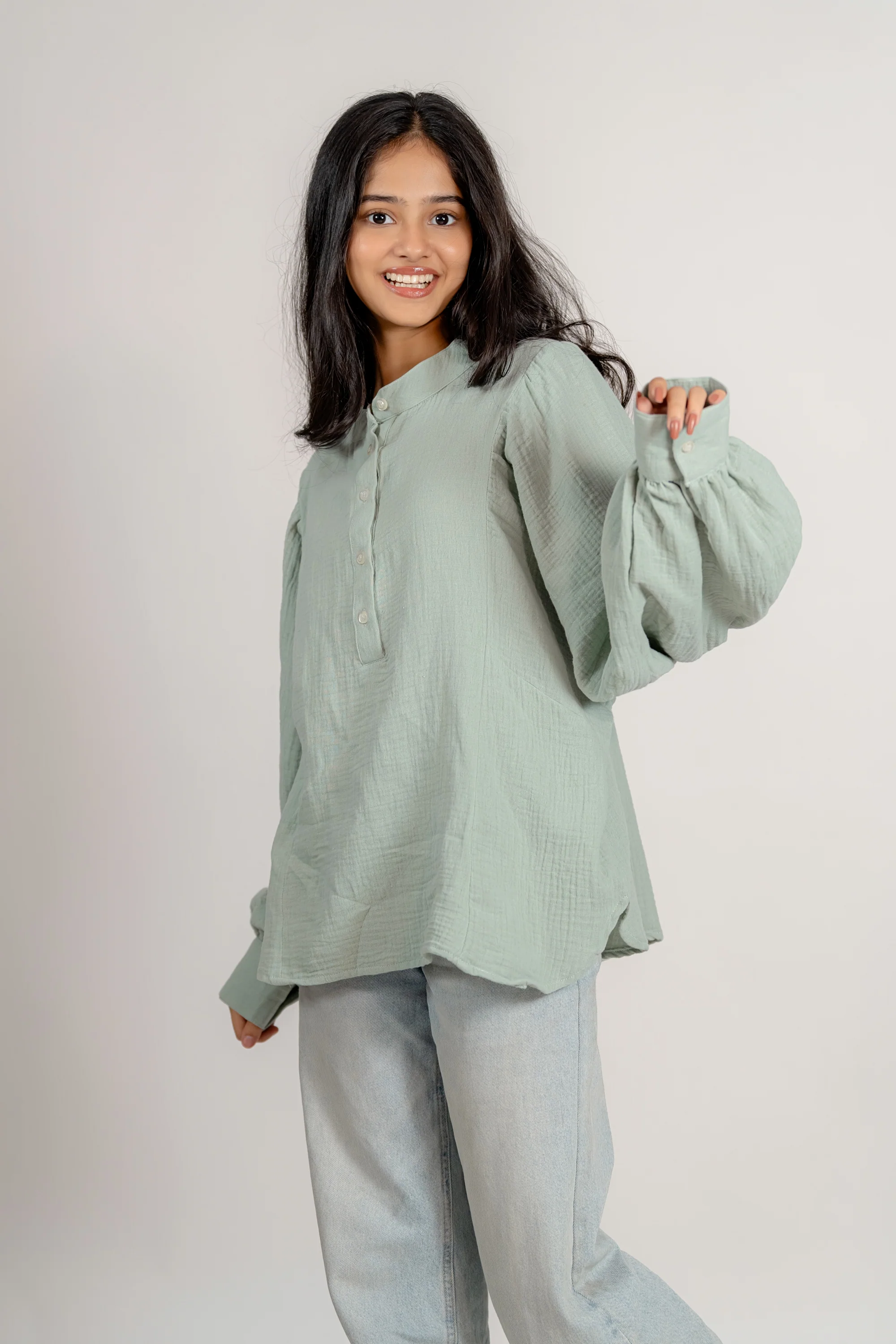 Balloon Sleeve Top in Pistachio - Image 6