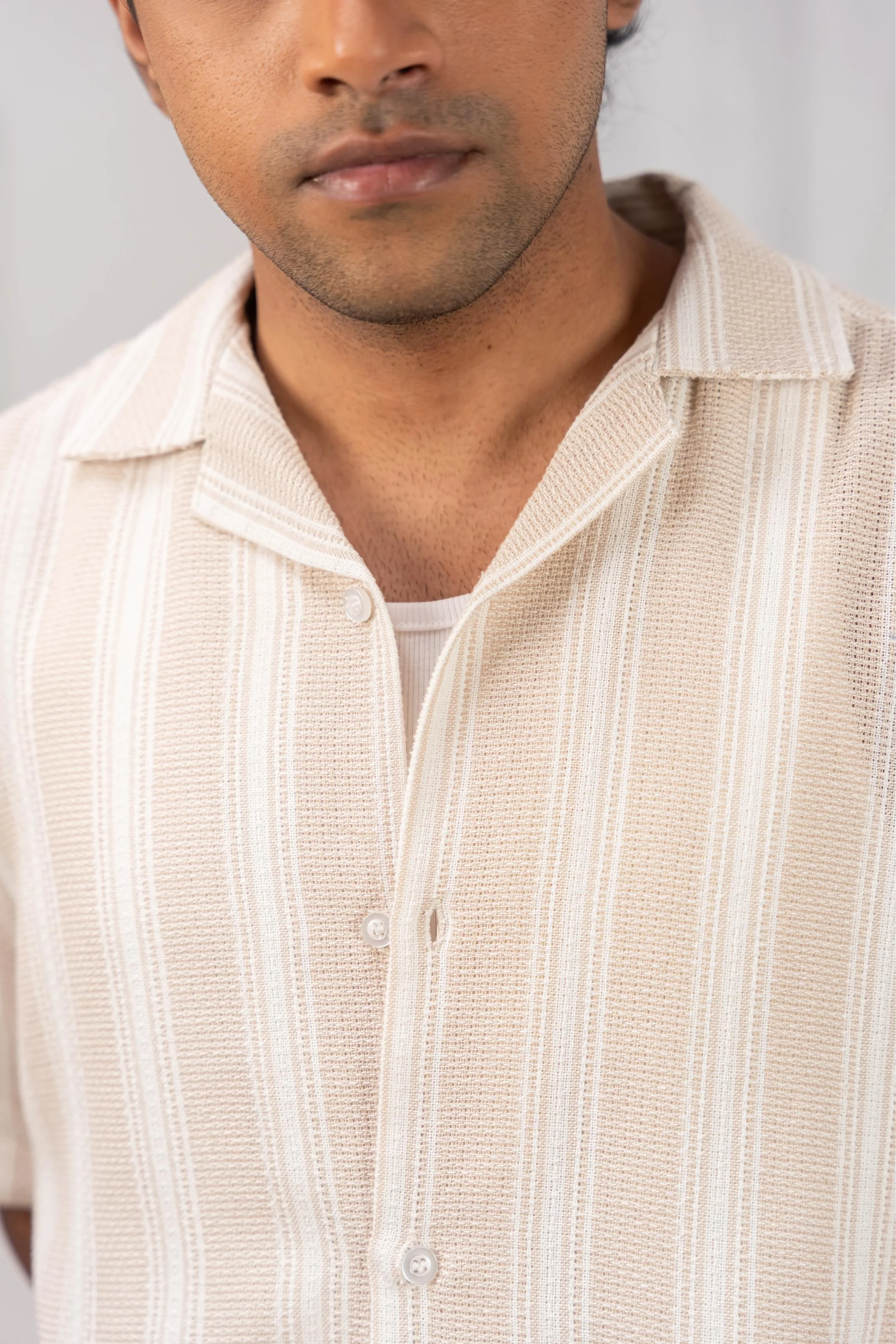 Beige Striped Cuban Shirt - Image 2