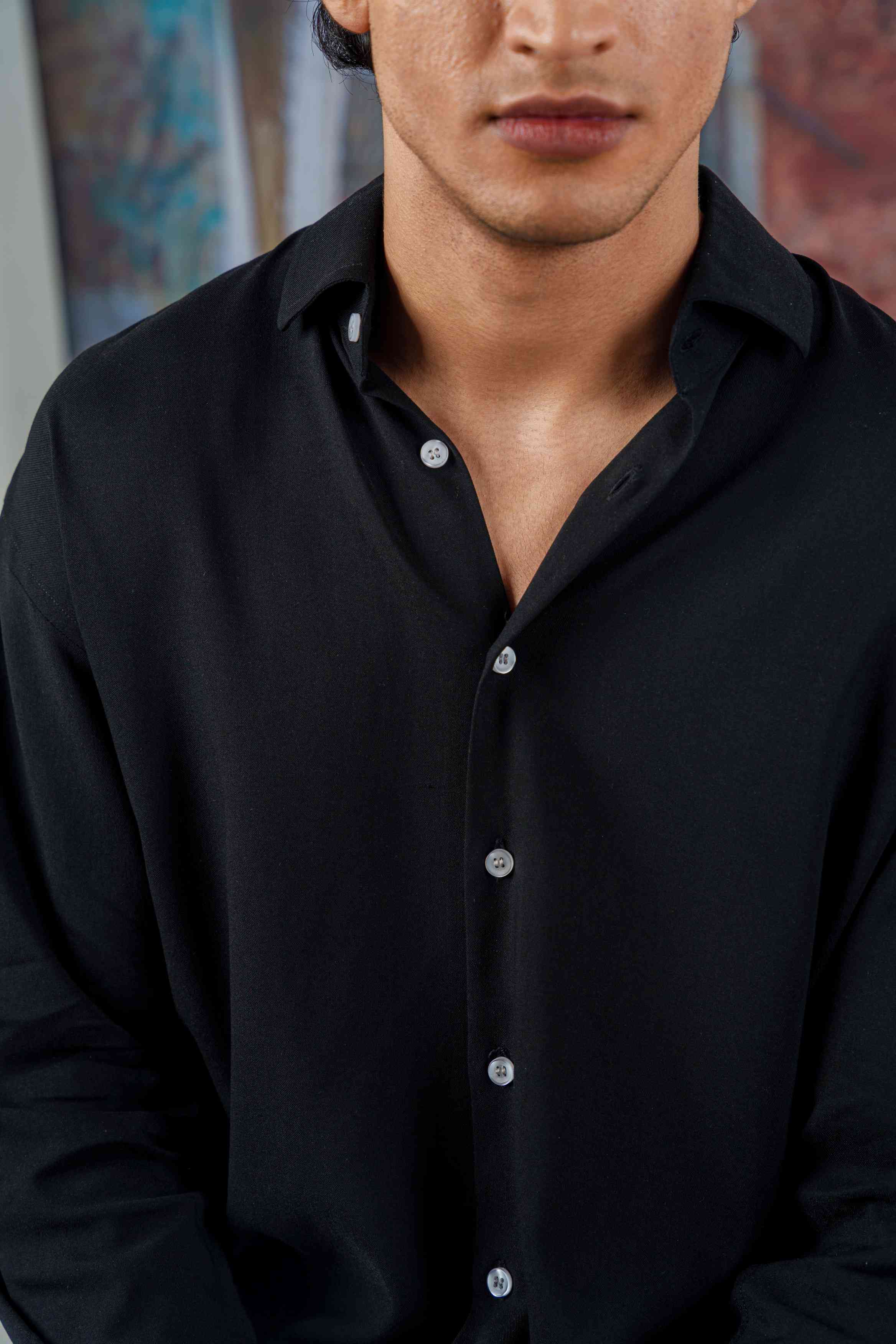 Emilio Jet Black Drape Shirt - Image 4