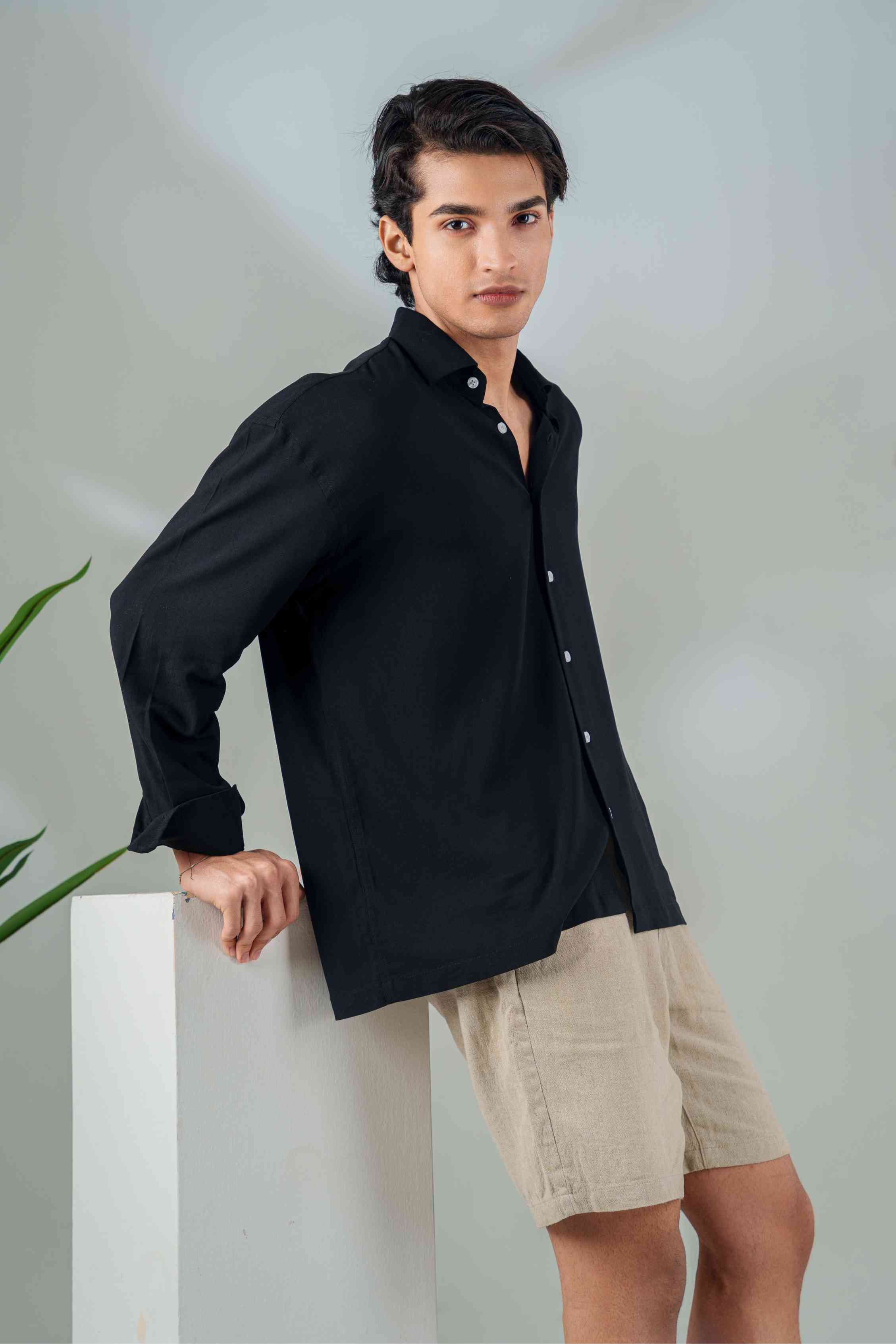 Emilio Jet Black Drape Shirt - Image 5