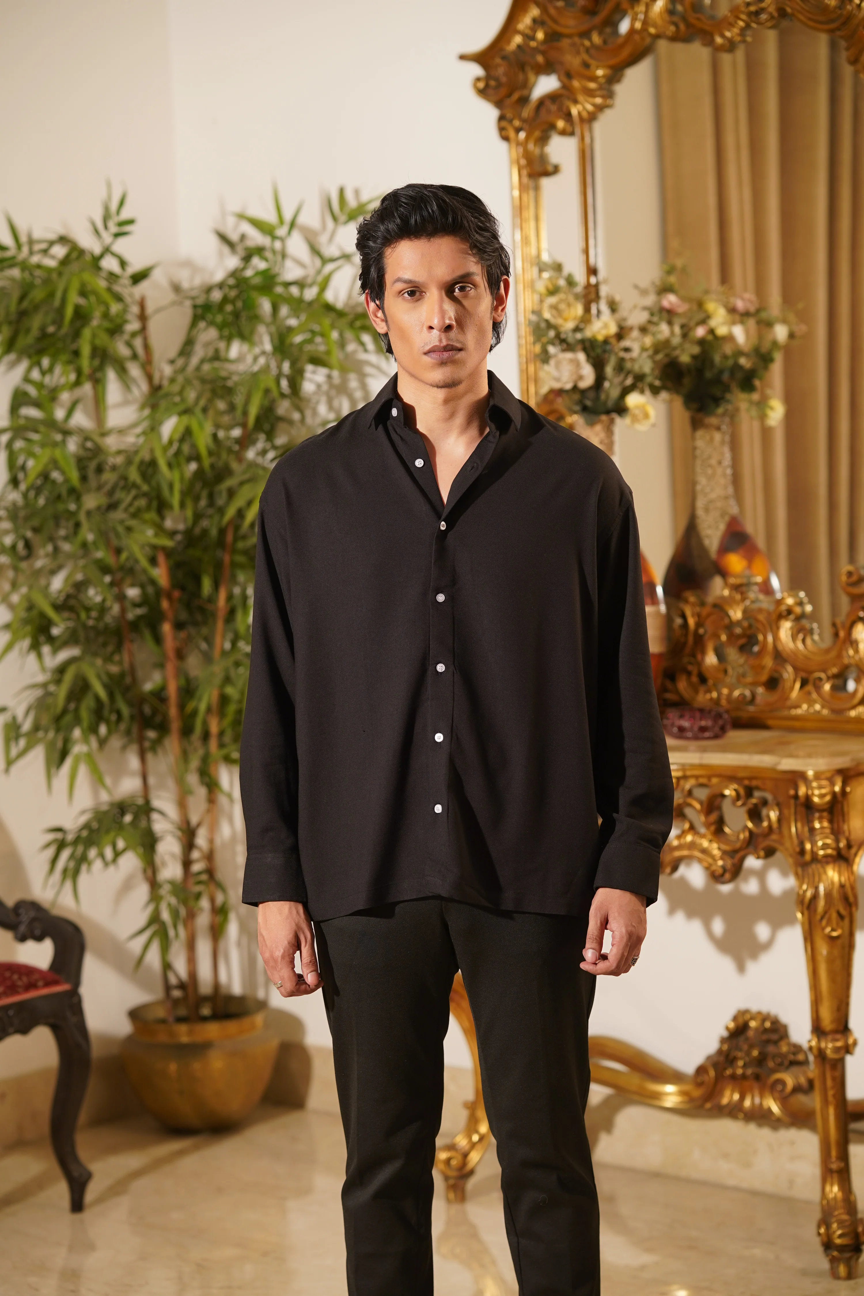 Emilio Jet Black Drape Shirt - Image 6