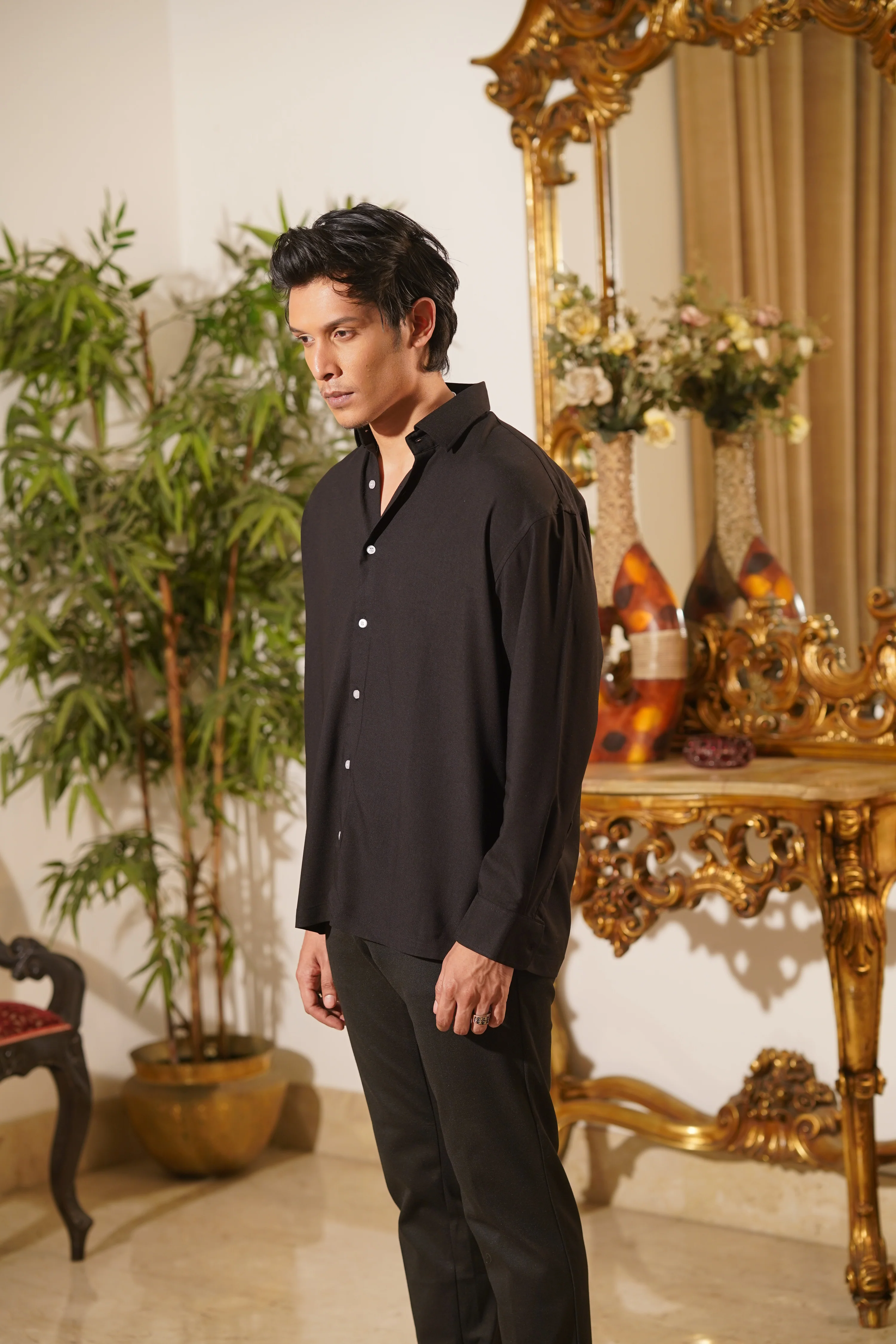 Emilio Jet Black Drape Shirt - Image 7