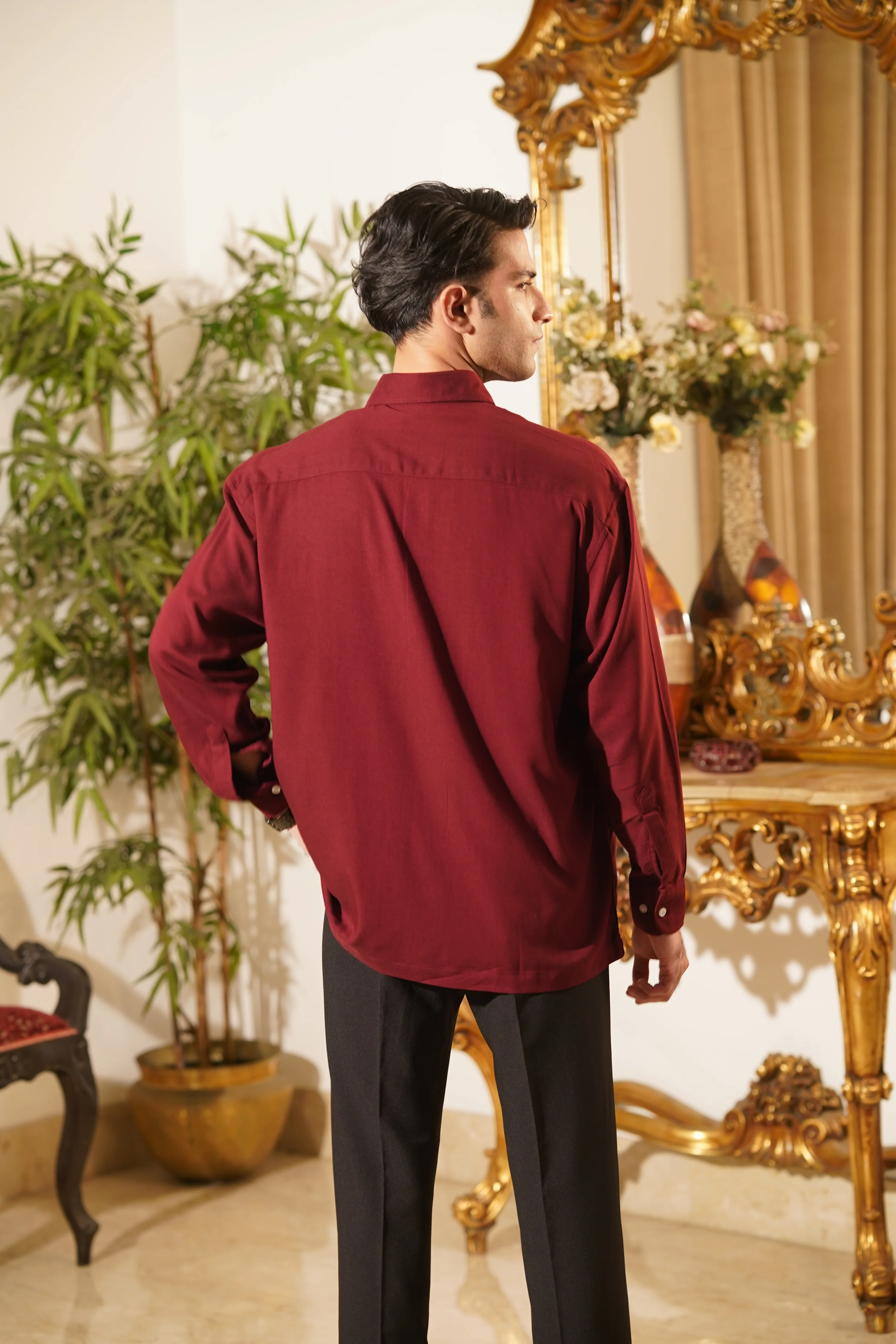 Emilio Oxblood Drape Shirt - Image 4