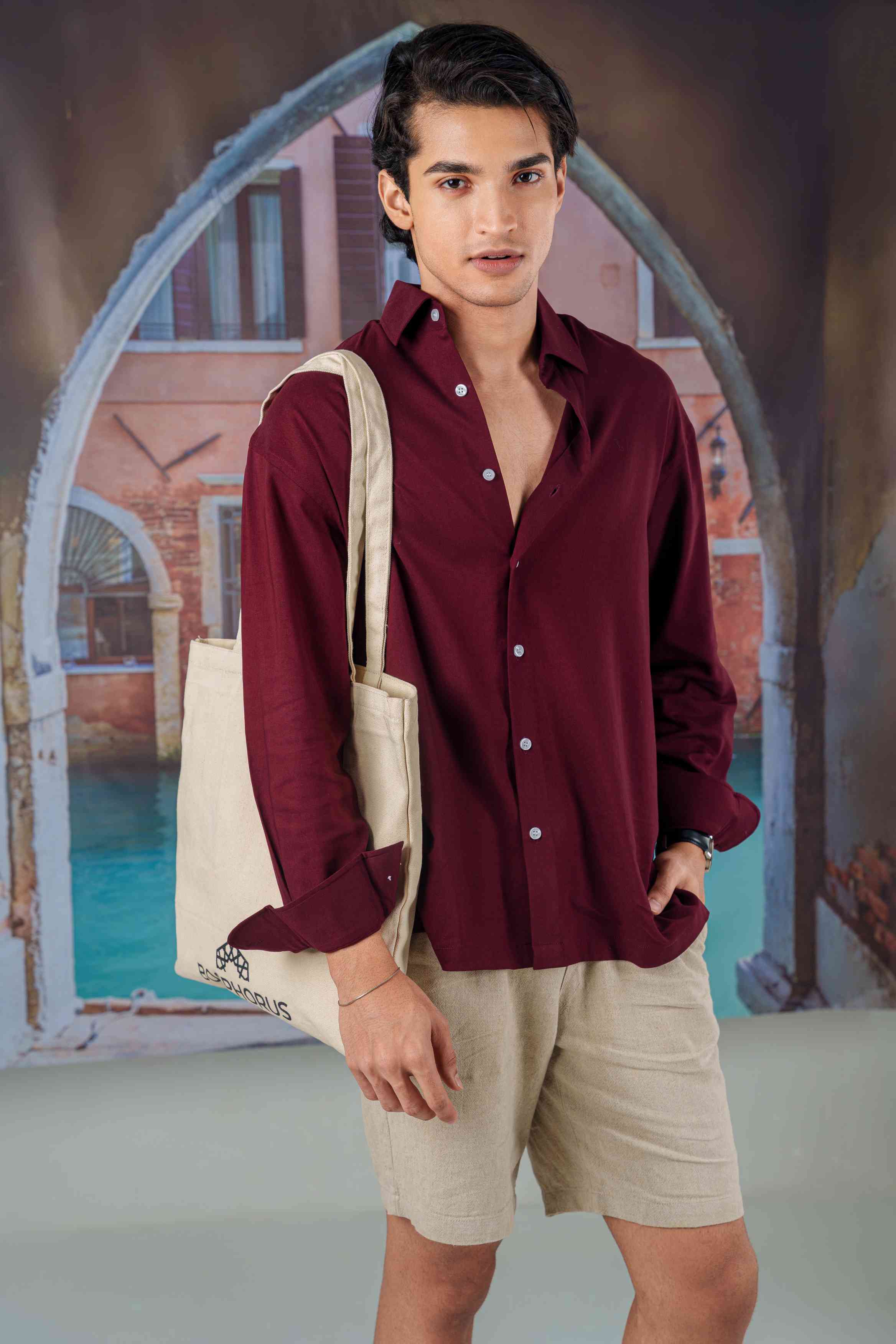 Emilio Oxblood Drape Shirt - Image 5