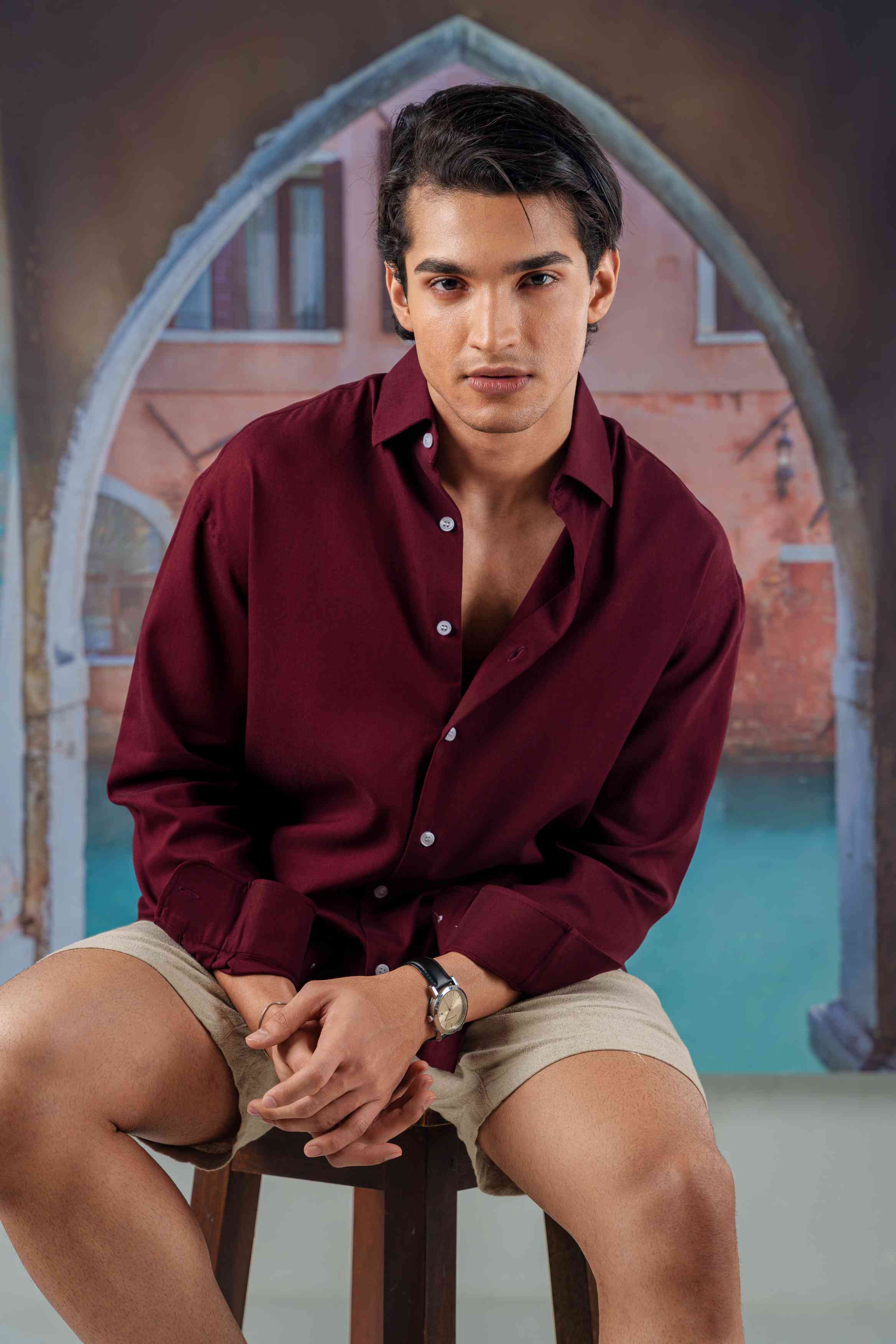 Emilio Oxblood Drape Shirt - Image 6