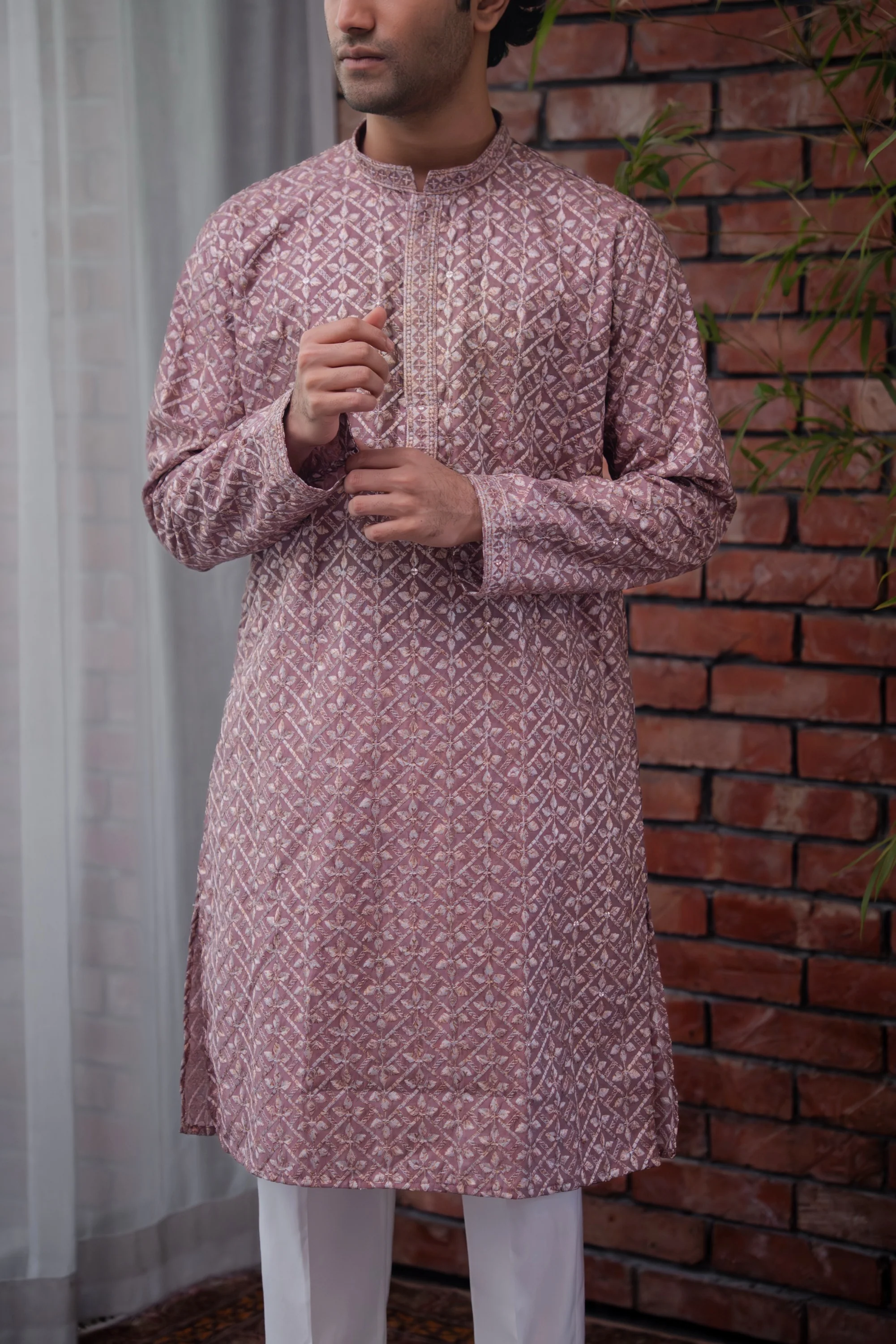 Saahir Embroidered Panjabi in Mauve Purple - Image 3