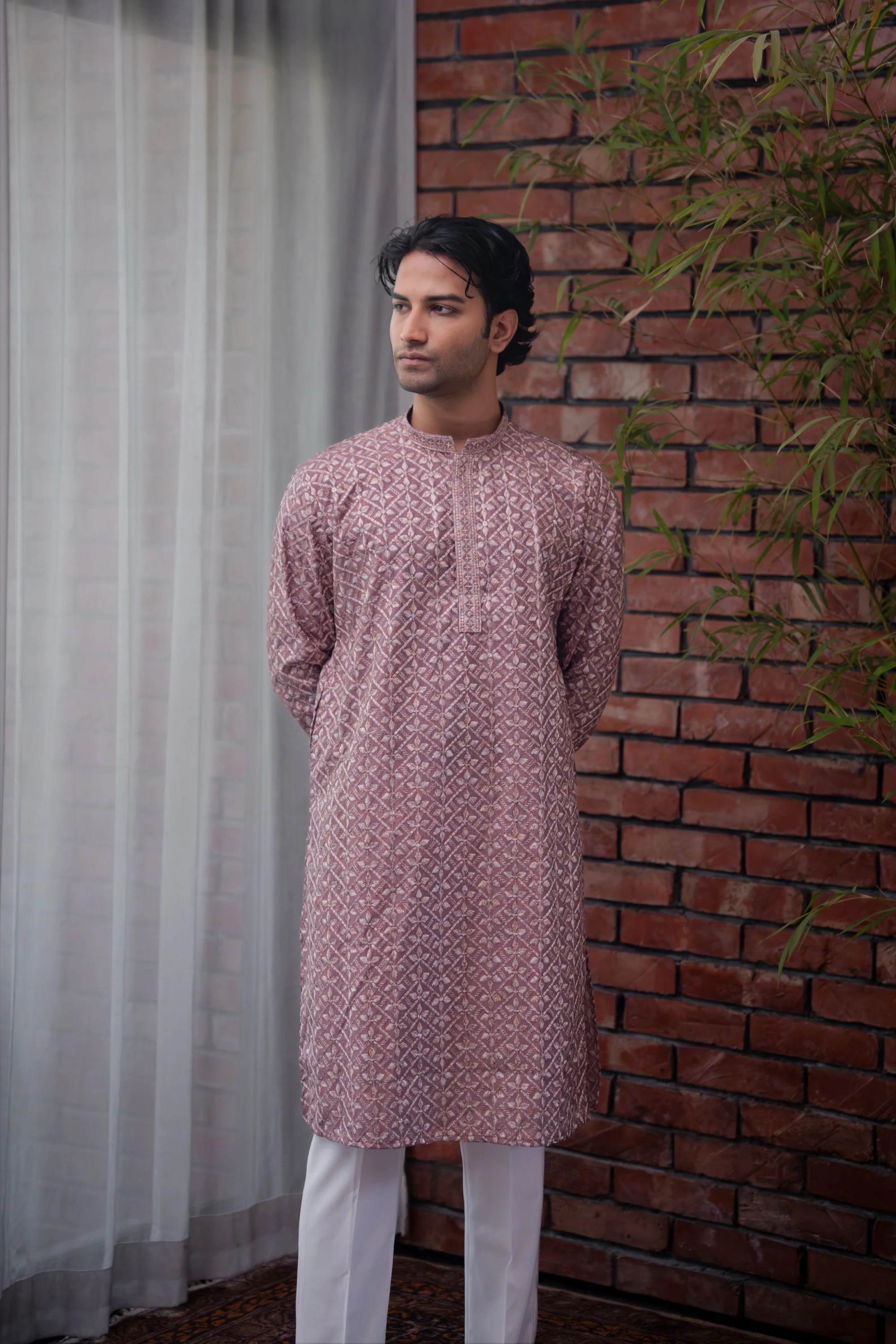 Saahir Embroidered Panjabi in Mauve Purple - Image 6