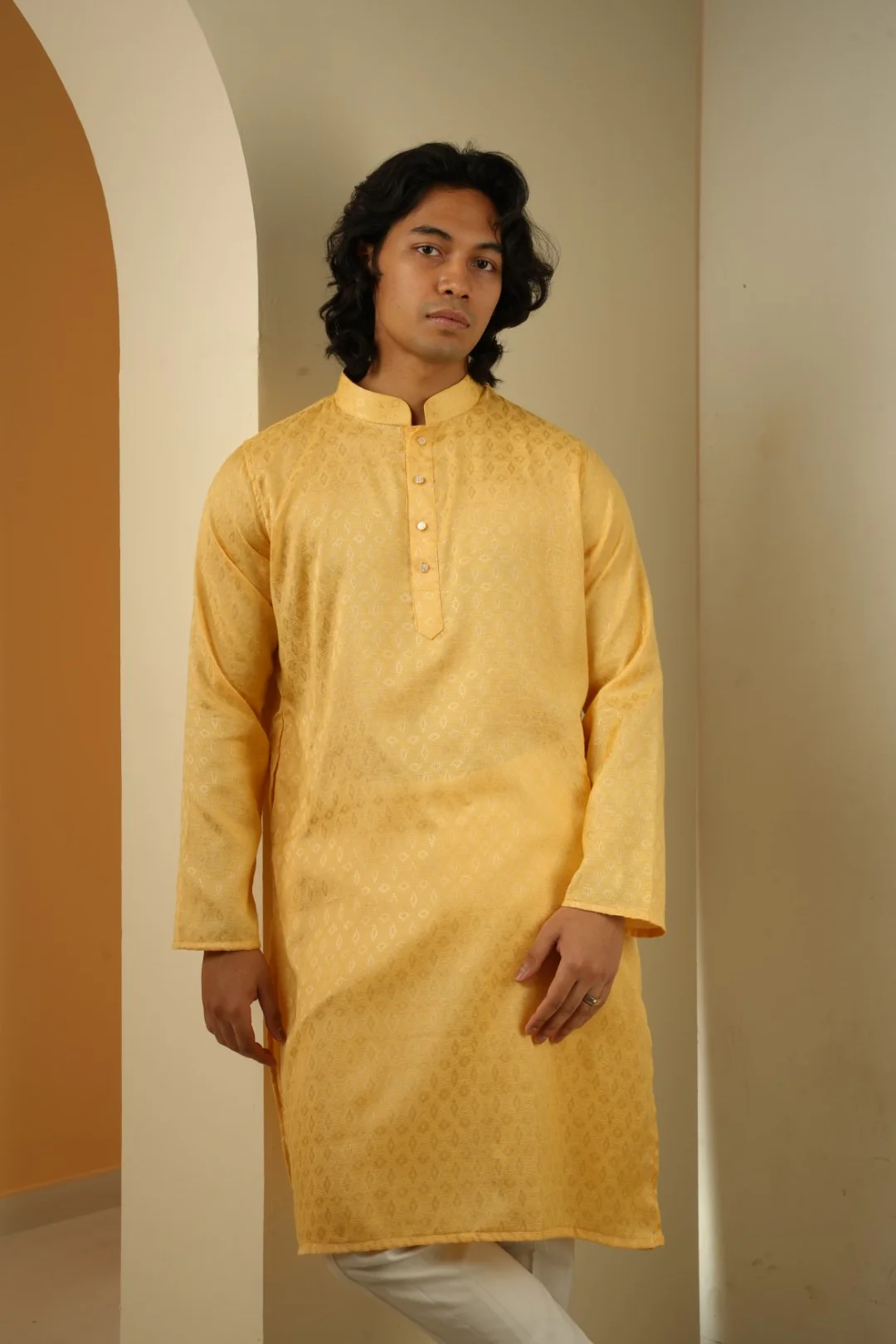 Nahyan Jacquard Panjabi in Matte Gold - Image 5