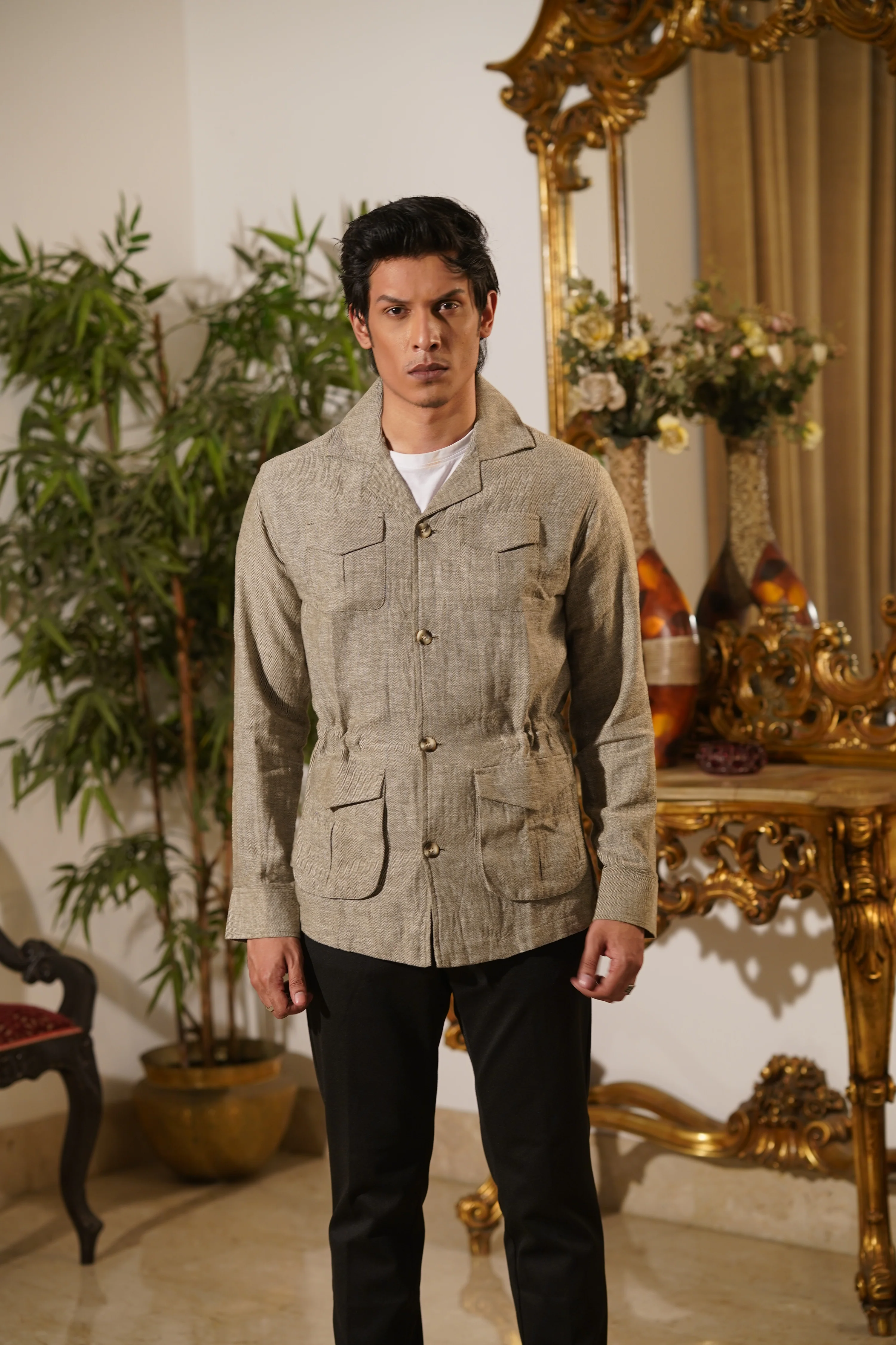 Olive Herringbone Travel Jacket - Image 2