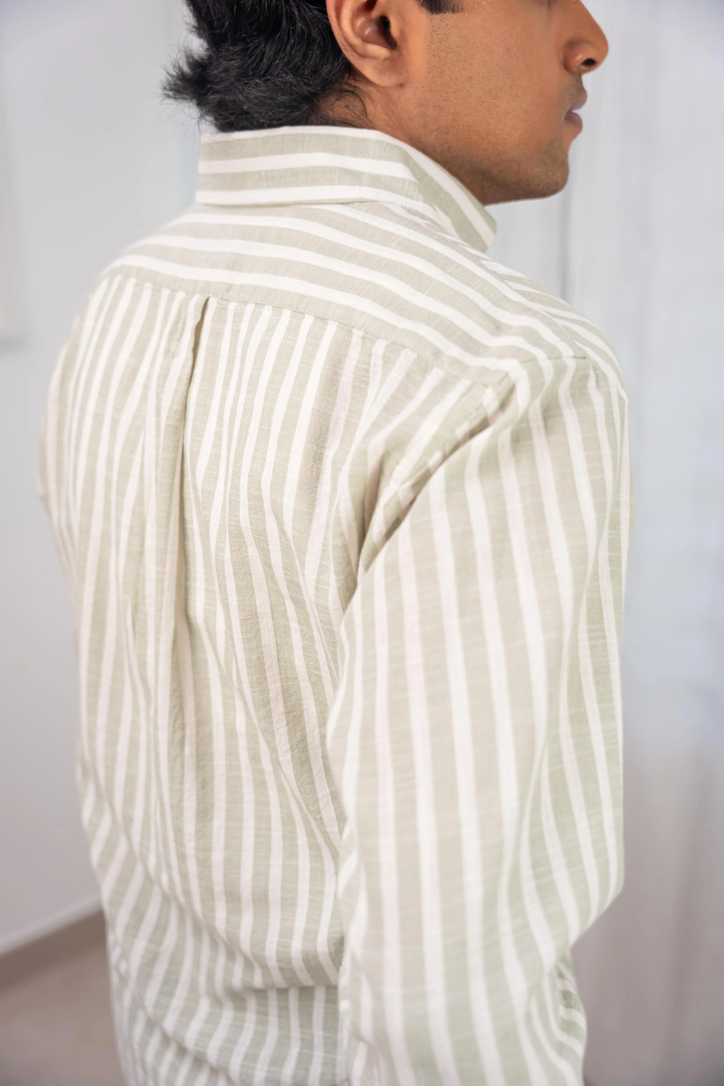 Olive Striped Cotton Shirt - Image 5
