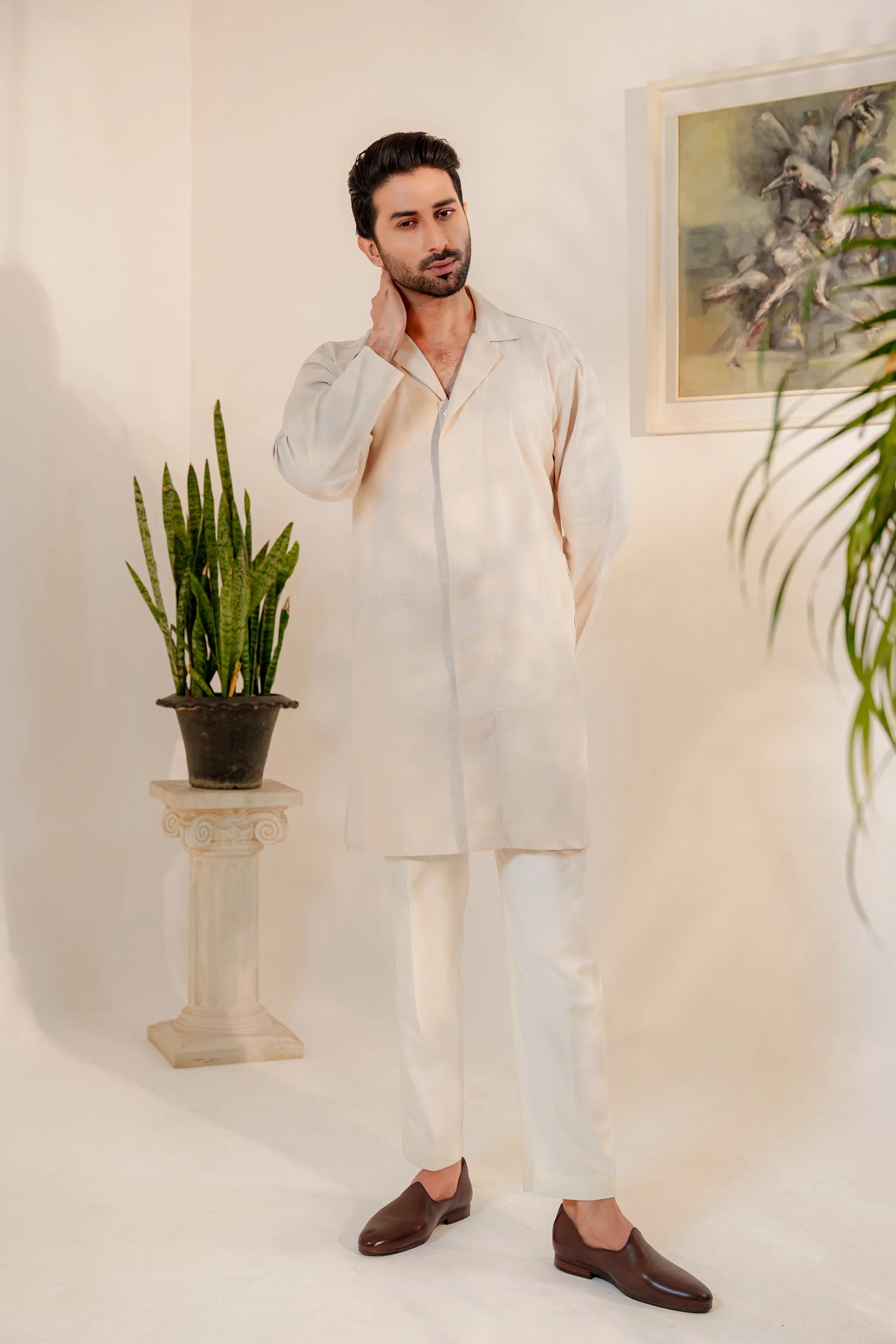 Omeir Contemporary Panjabi – Oatmeal Khaadi - Image 3