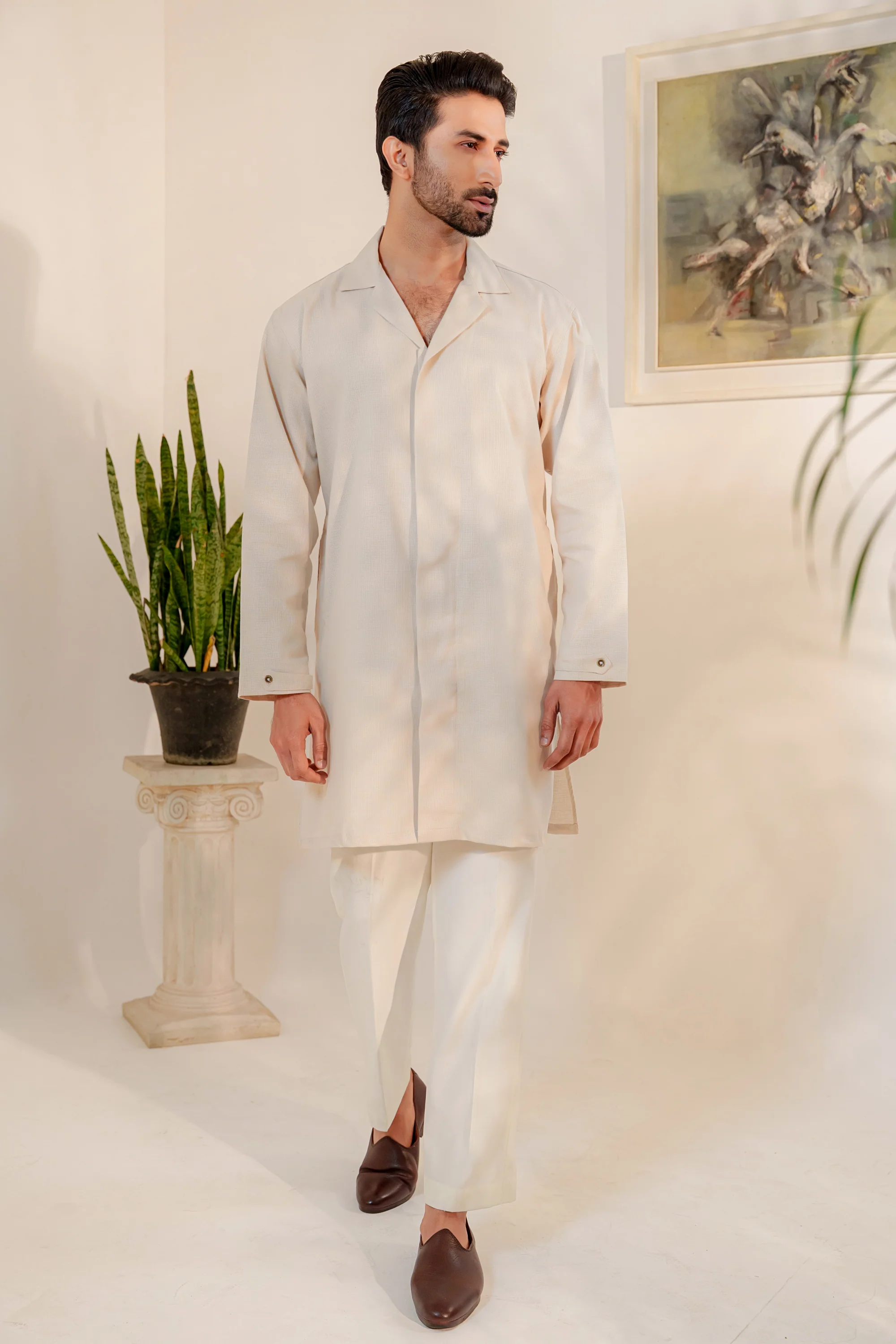 Omeir Contemporary Panjabi – Oatmeal Khaadi - Image 5