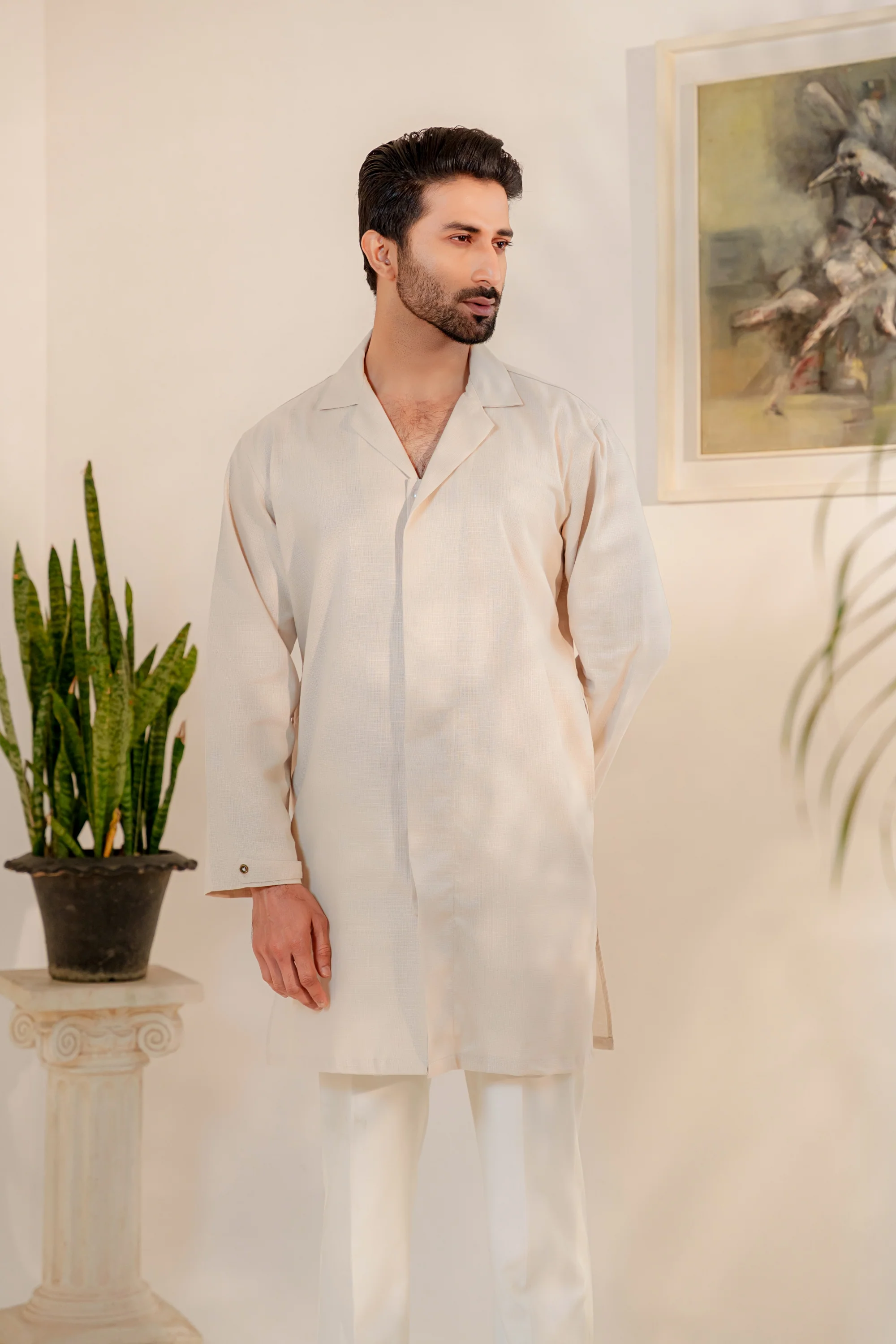 Omeir Contemporary Panjabi – Oatmeal Khaadi - Image 7