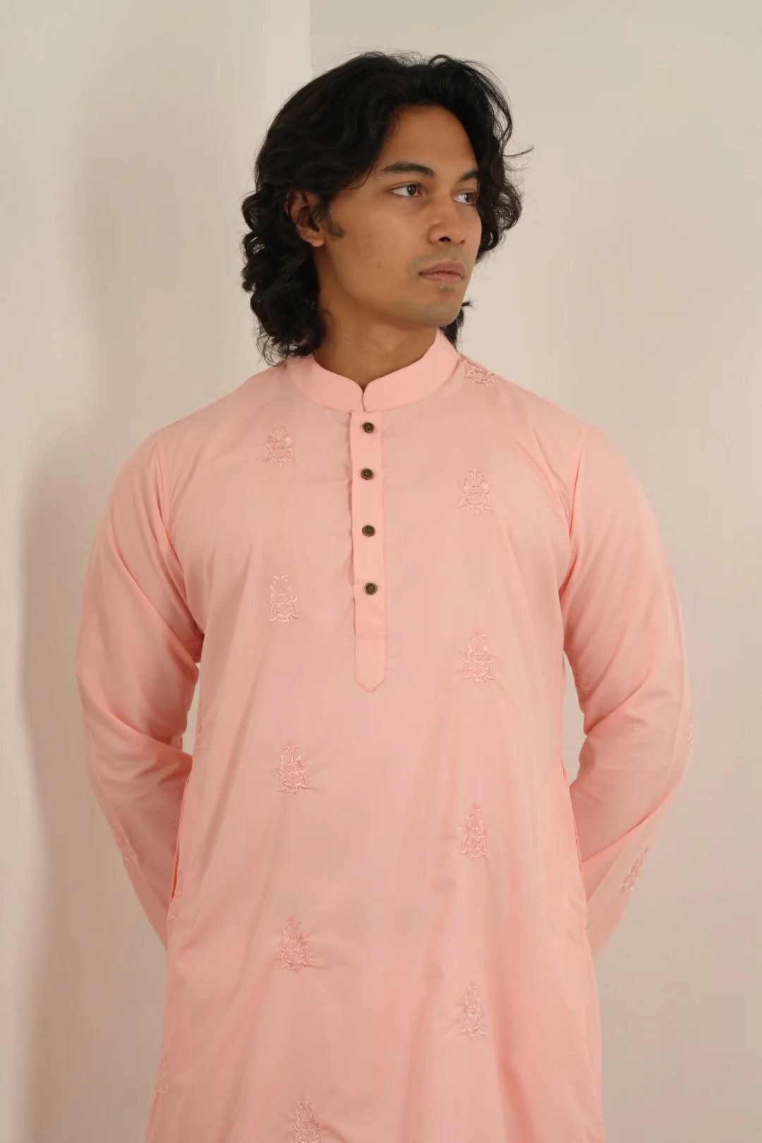 Raed Embroidered Panjabi in Pink - Image 5