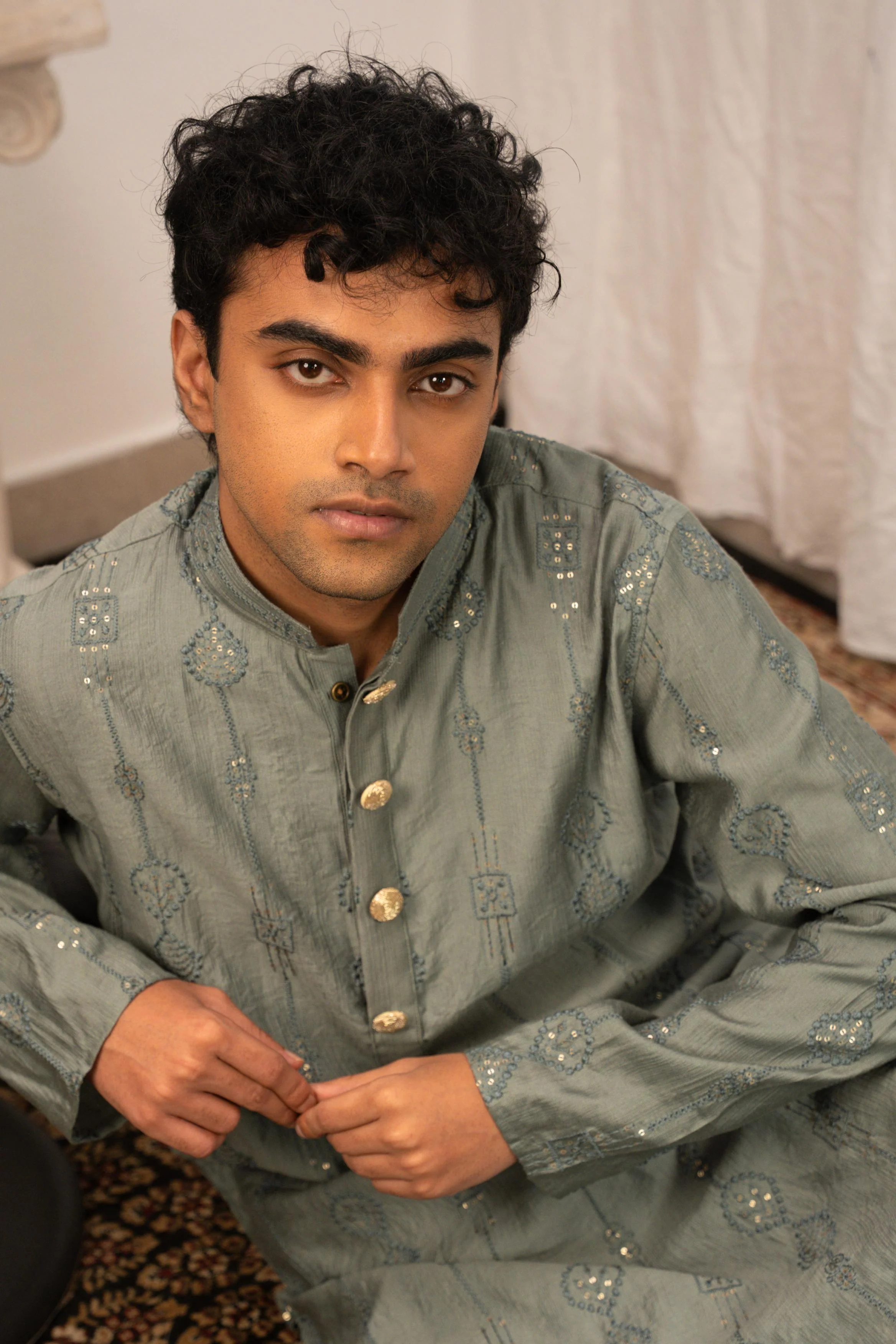Rehman Embroidered Green Panjabi with Gold Buttons - Image 6