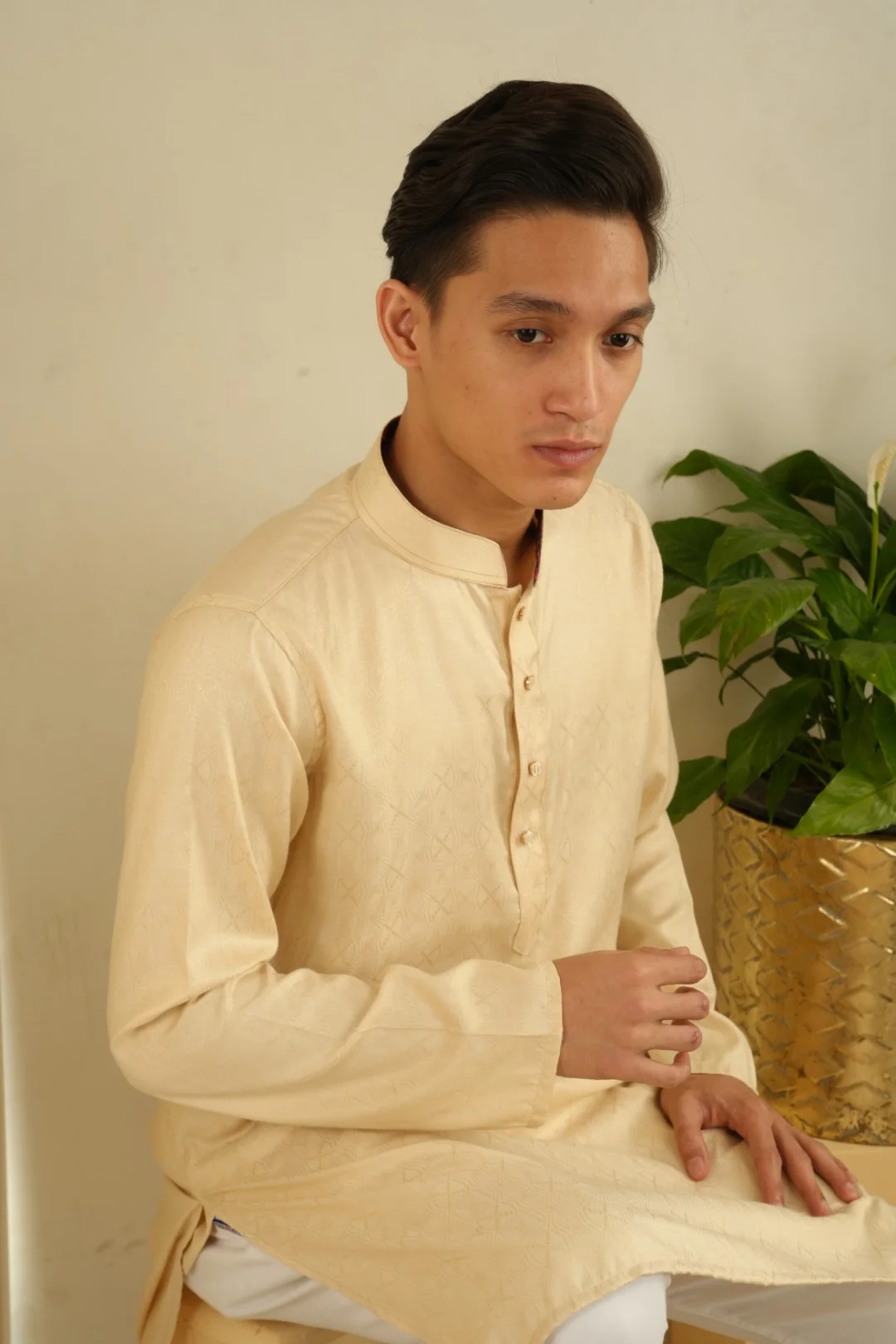 Shahenshah Ivory Jacquard Panjabi - Image 3