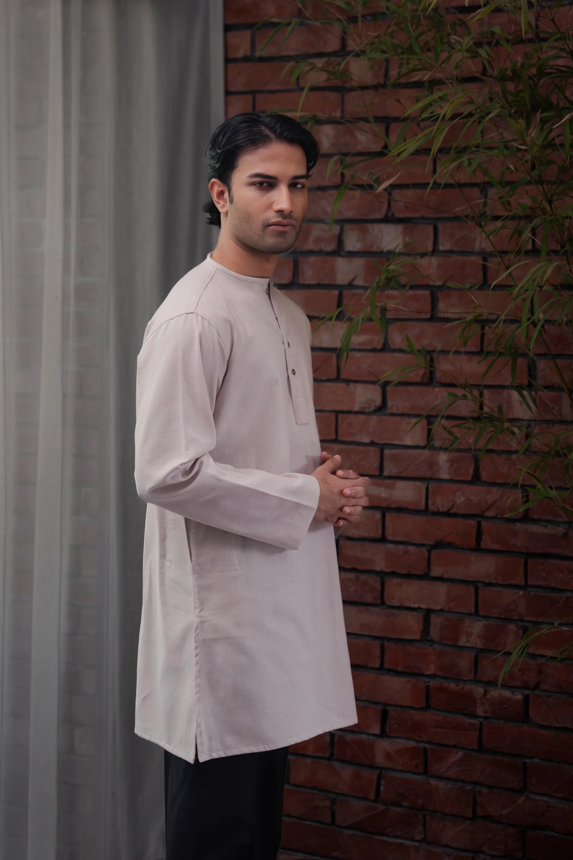 Shehzan Contemporary Panjabi In Oatmeal - Image 3