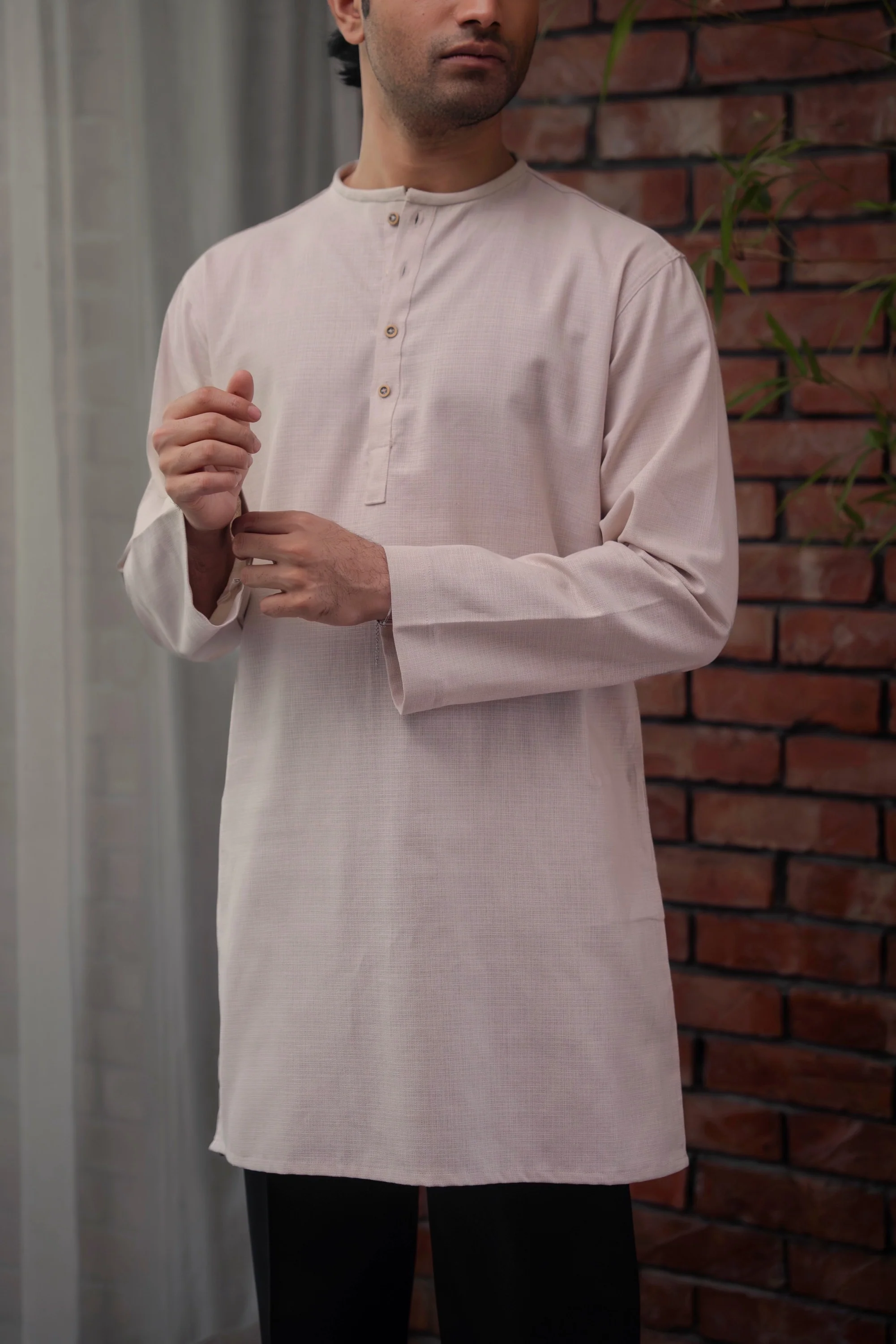 Shehzan Contemporary Panjabi In Oatmeal - Image 4