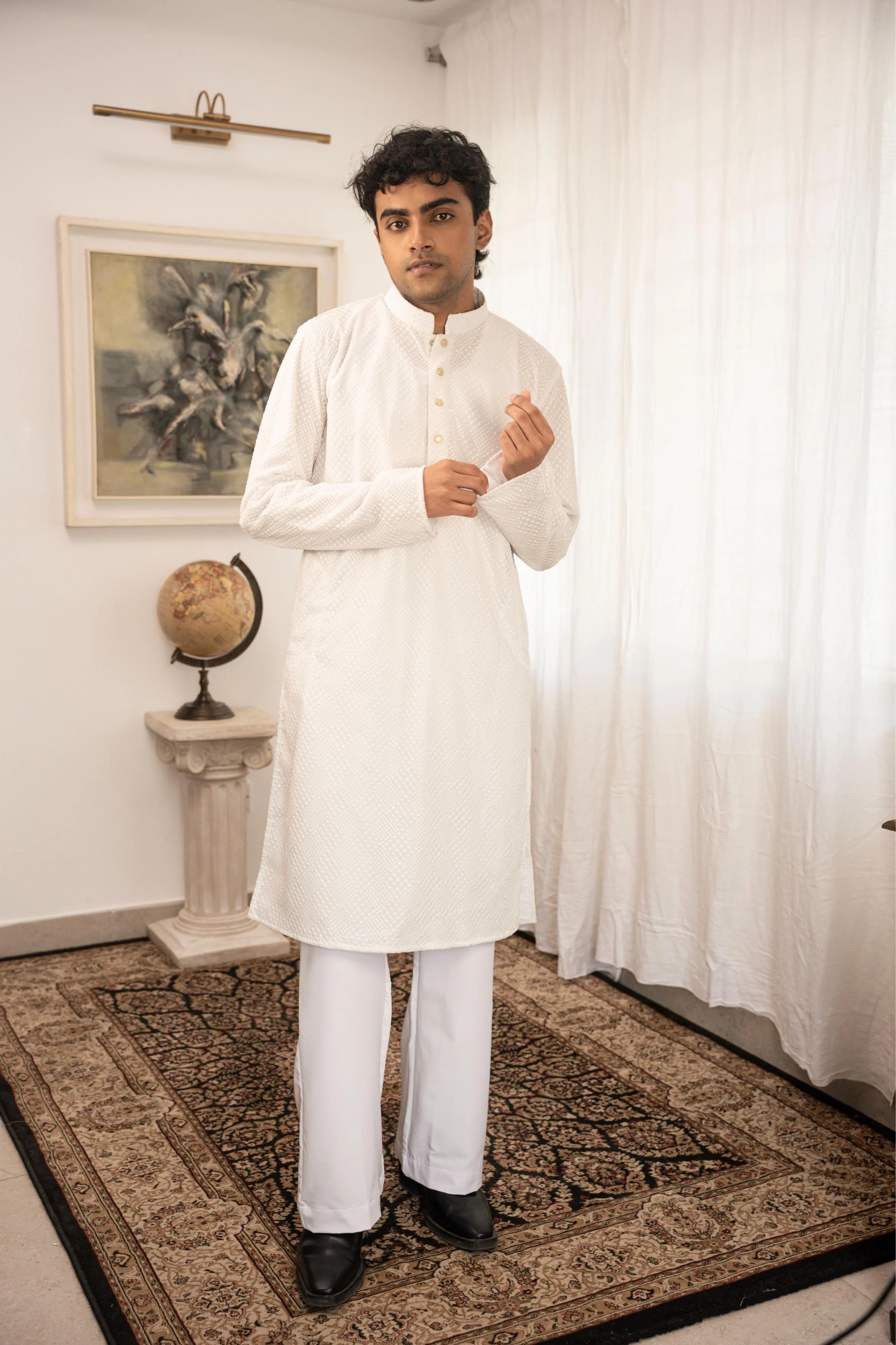 White Textured Panjabi