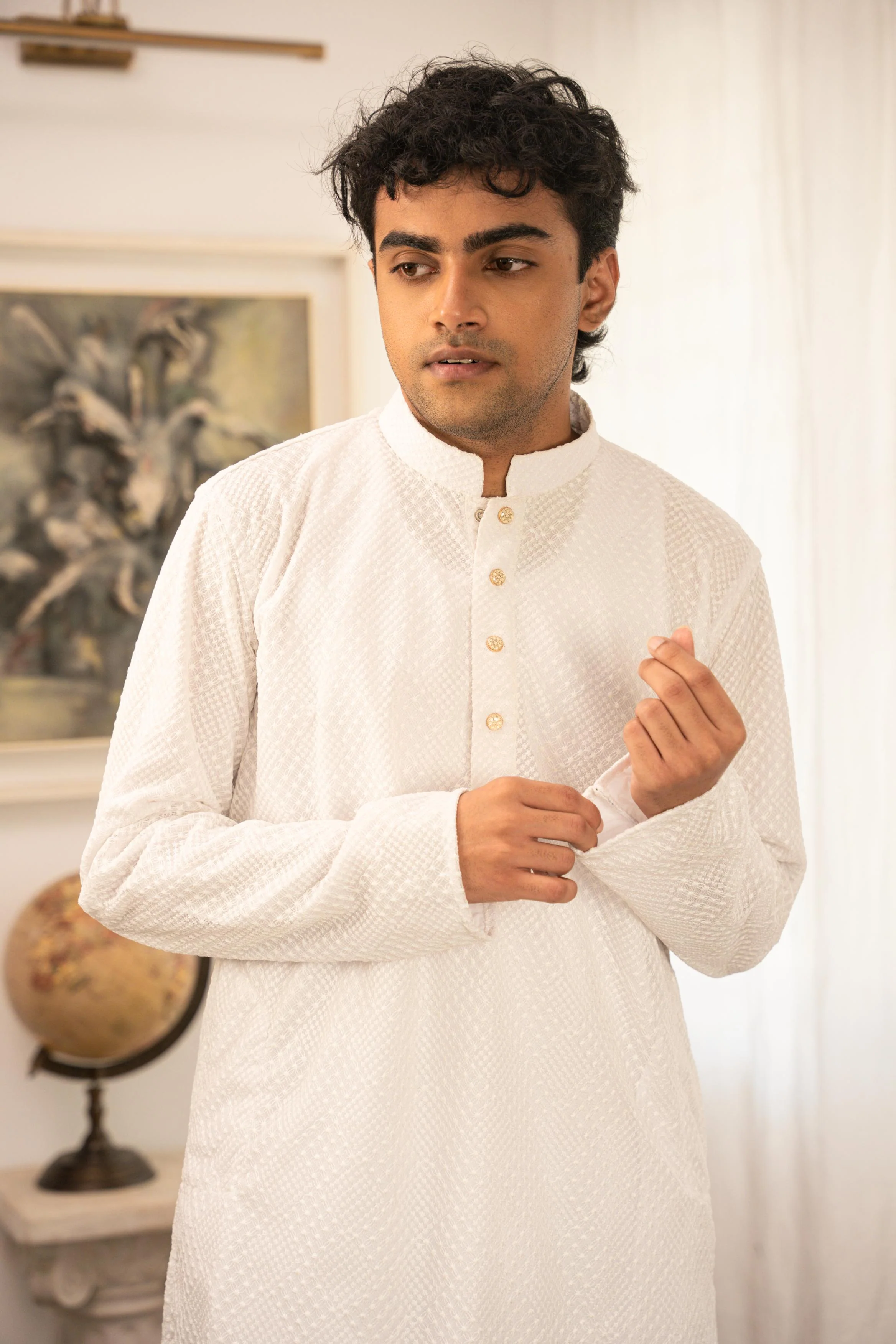 White Textured Panjabi - Image 2