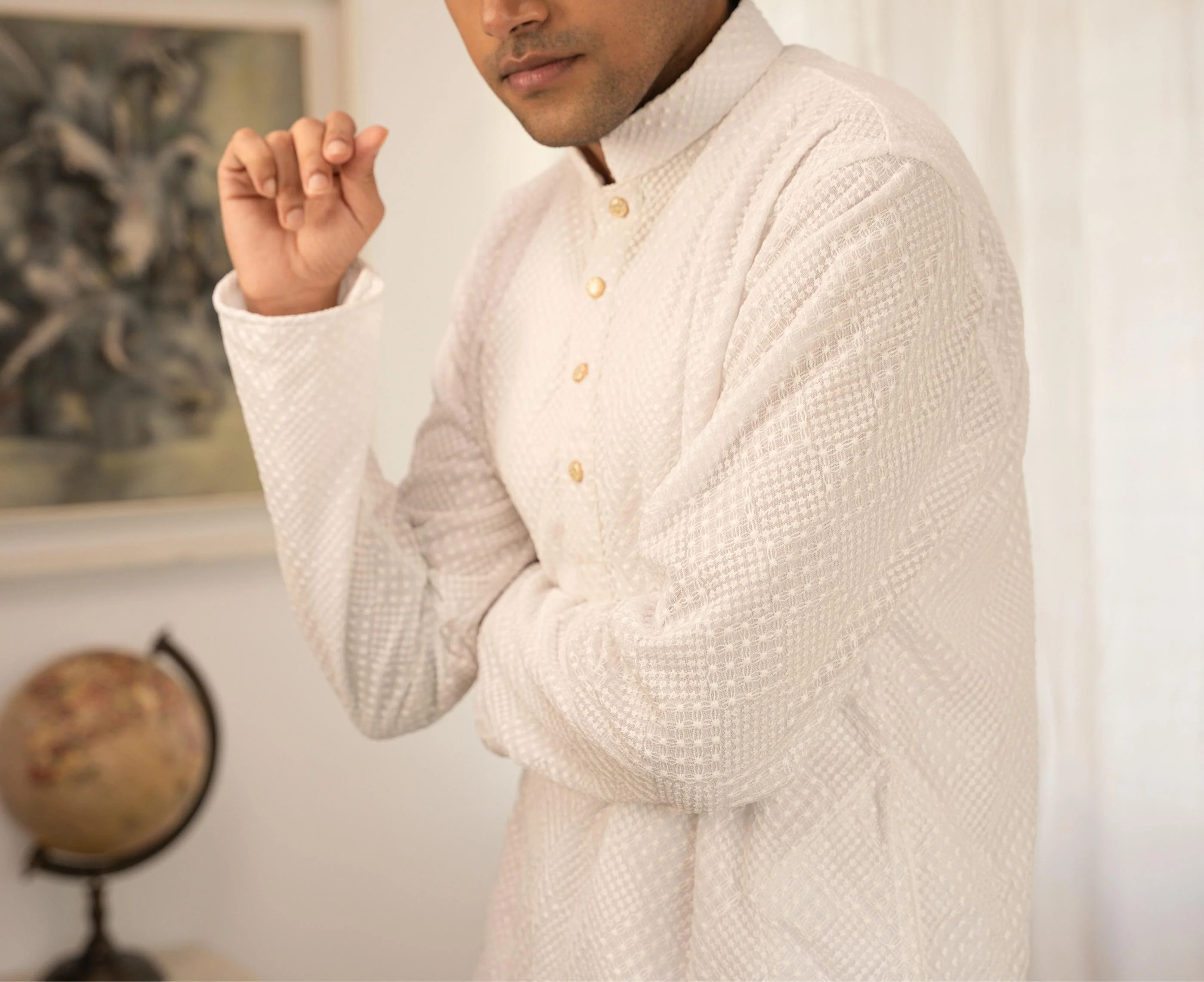 White Textured Panjabi - Image 4