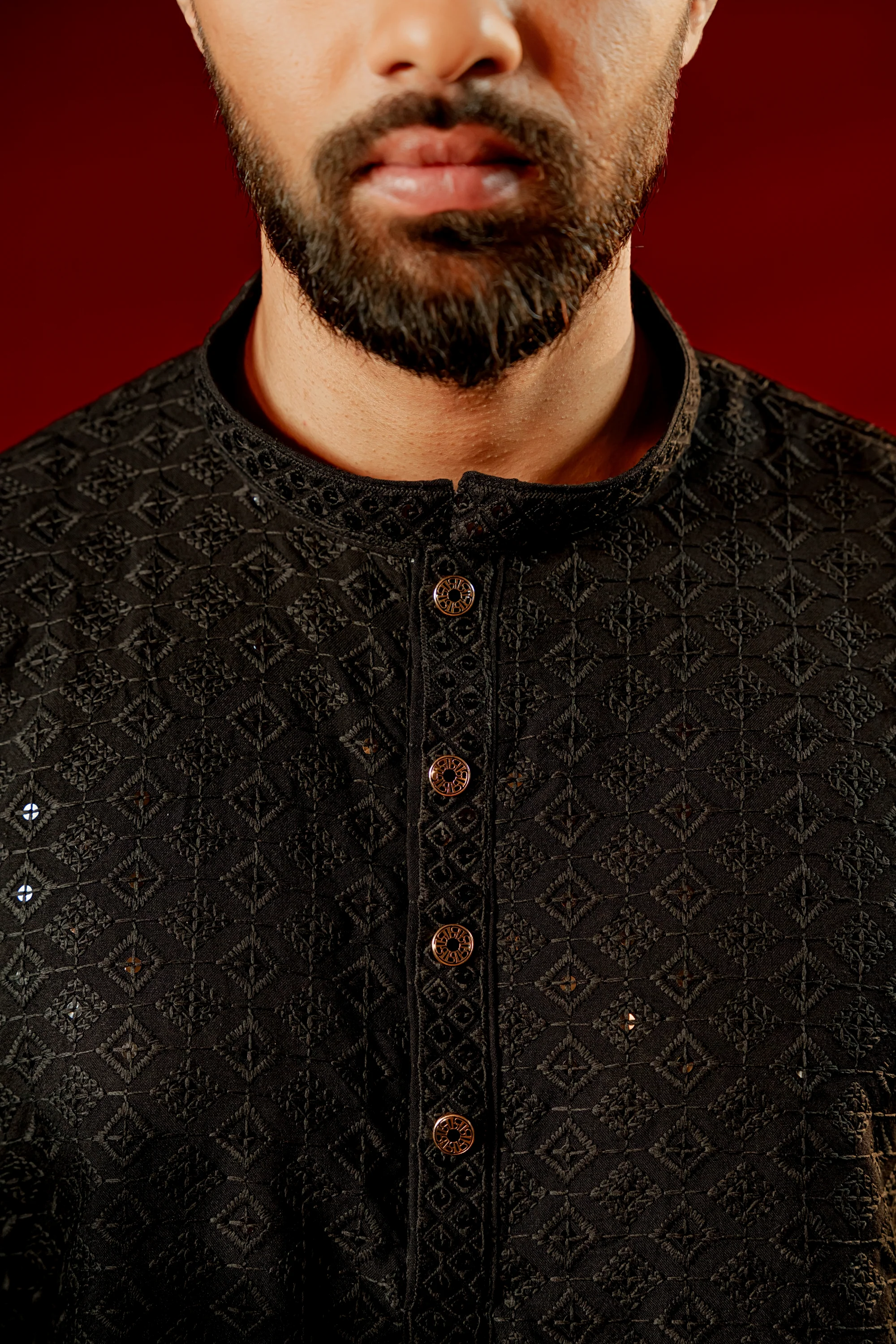 Zameer Embroidered Panjabi – Black - Image 2