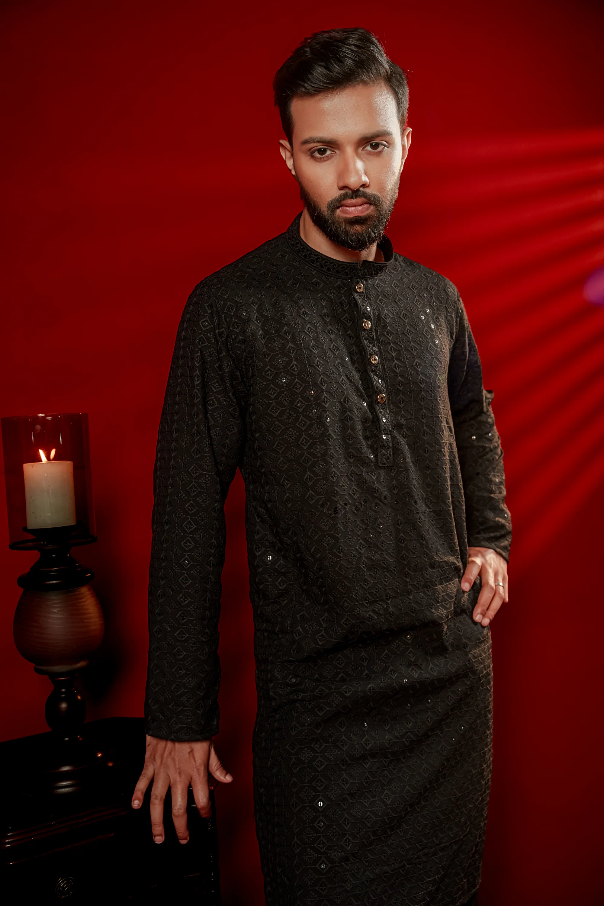 Zameer Embroidered Panjabi – Black - Image 5