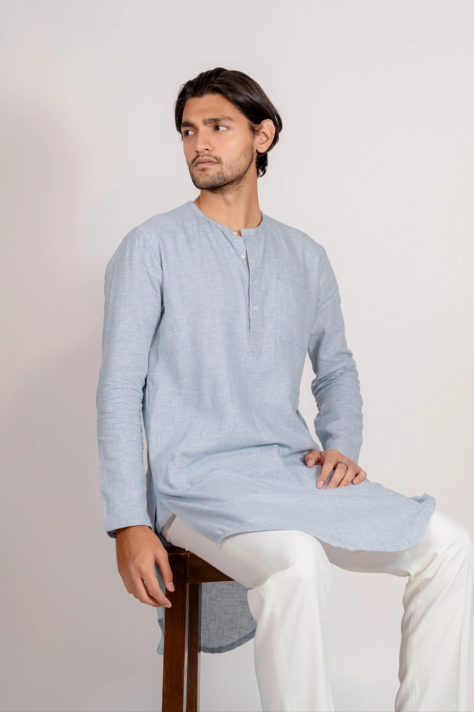 Zayyan Contemporary Kurta - Light Blue - Image 4