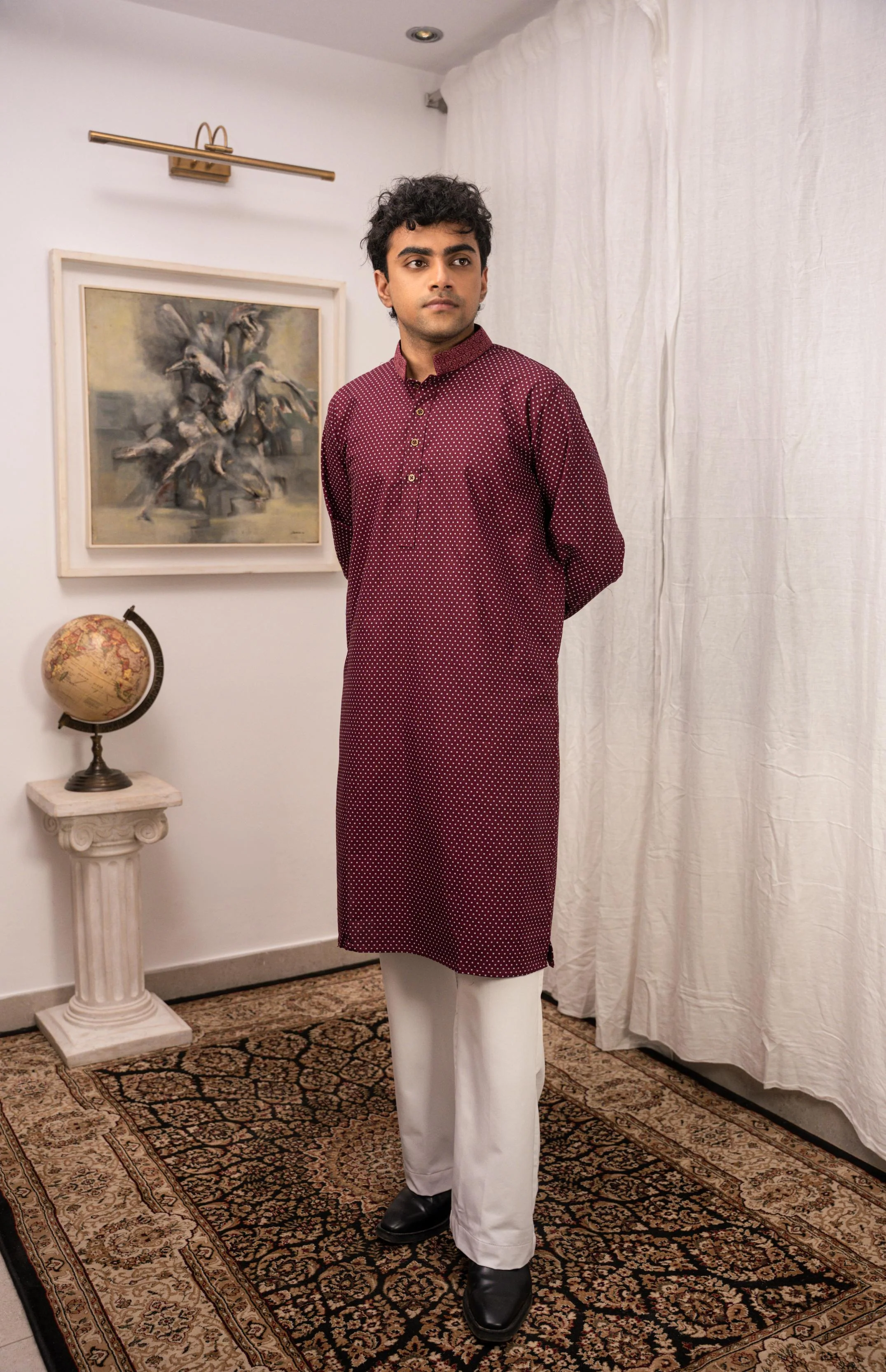 Zehran Burgundy Embroidered Panjabi - Image 5