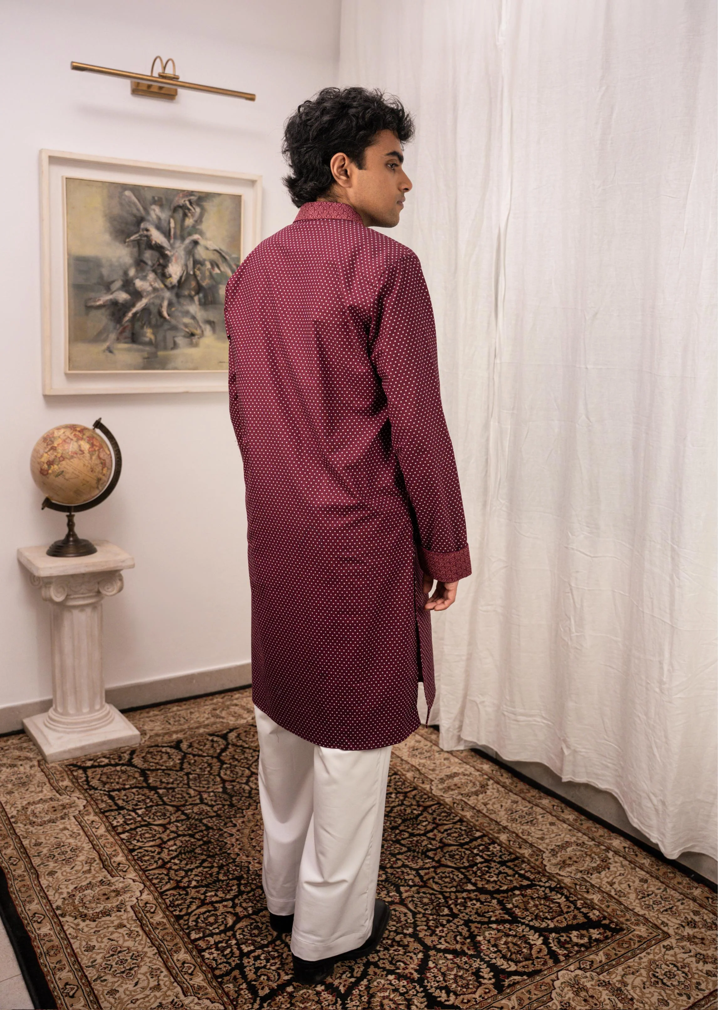 Zehran Burgundy Embroidered Panjabi - Image 6