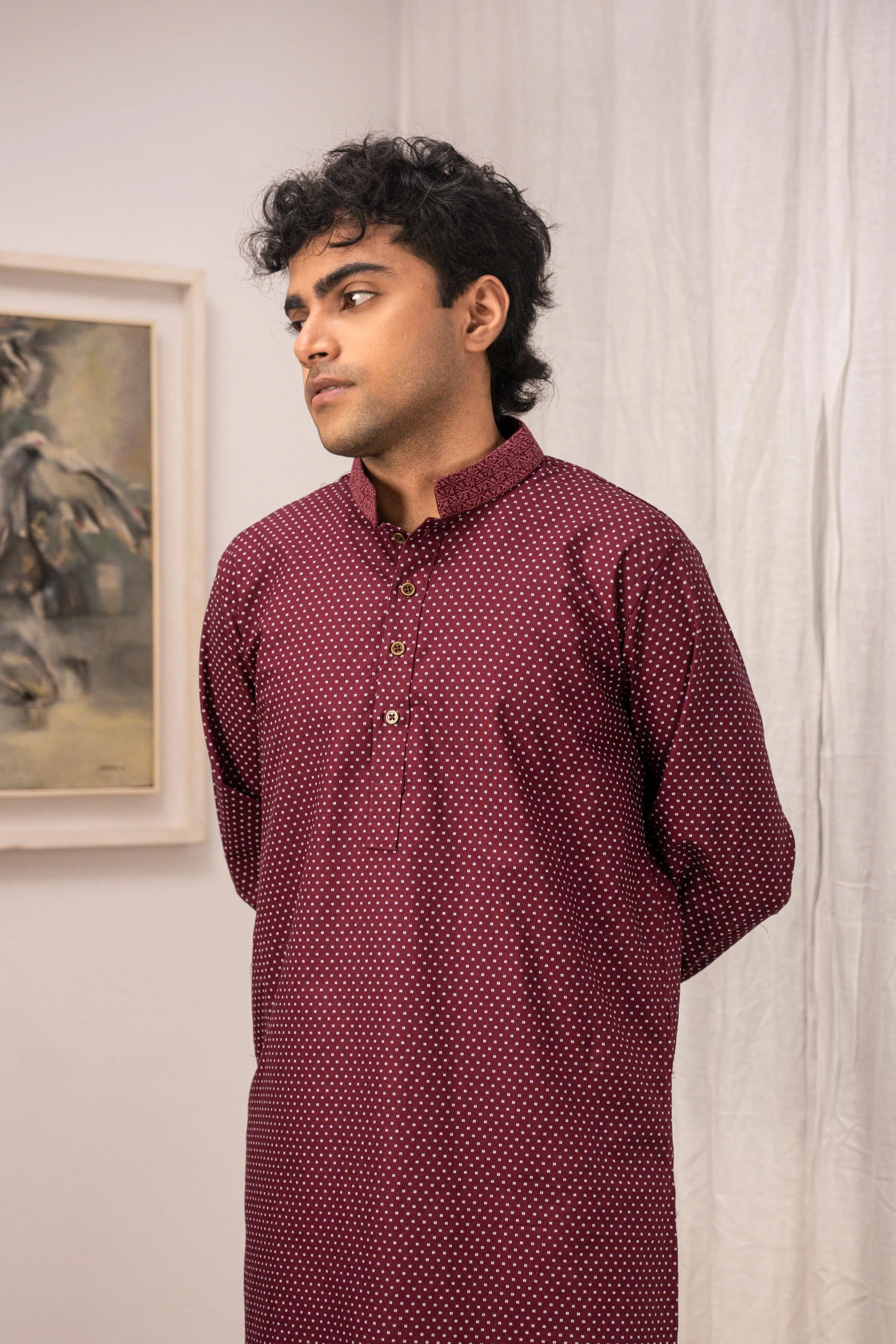 Zehran Burgundy Embroidered Panjabi - Image 7