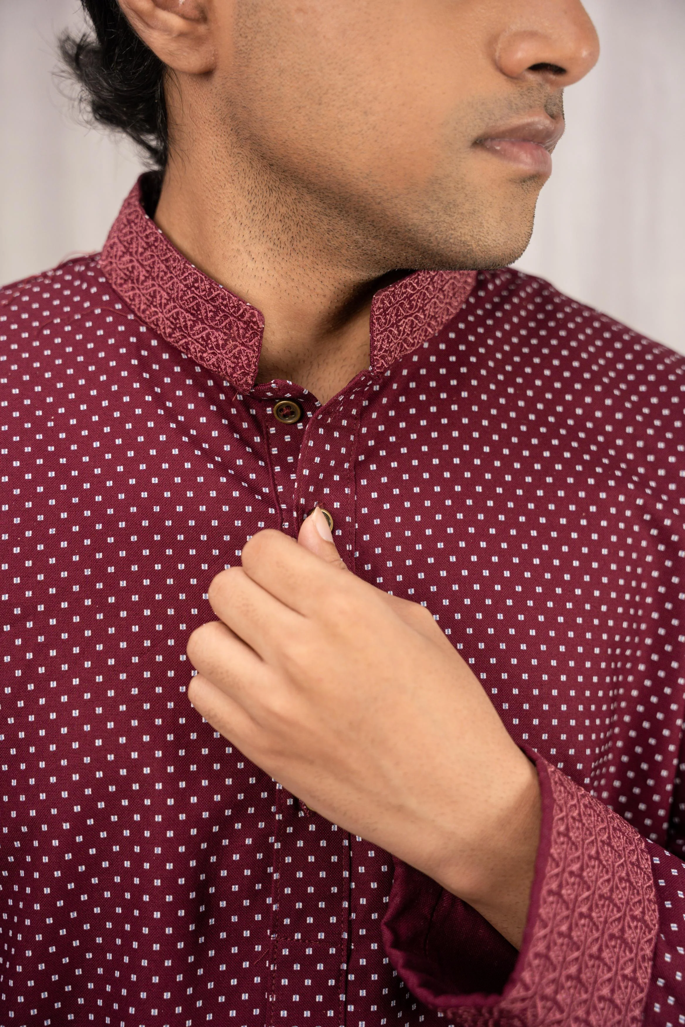 Zehran Burgundy Embroidered Panjabi - Image 8